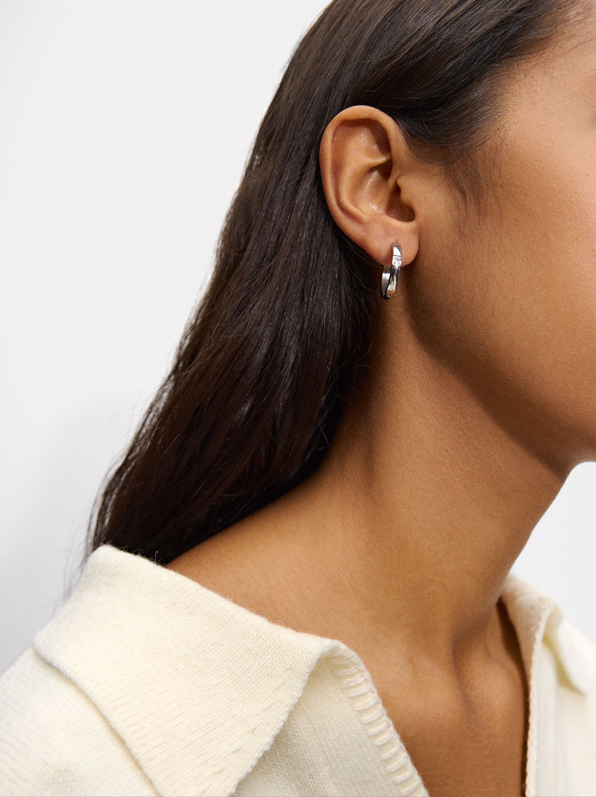 Aretes Medianos Con Zirconias - Acero Inoxidable
