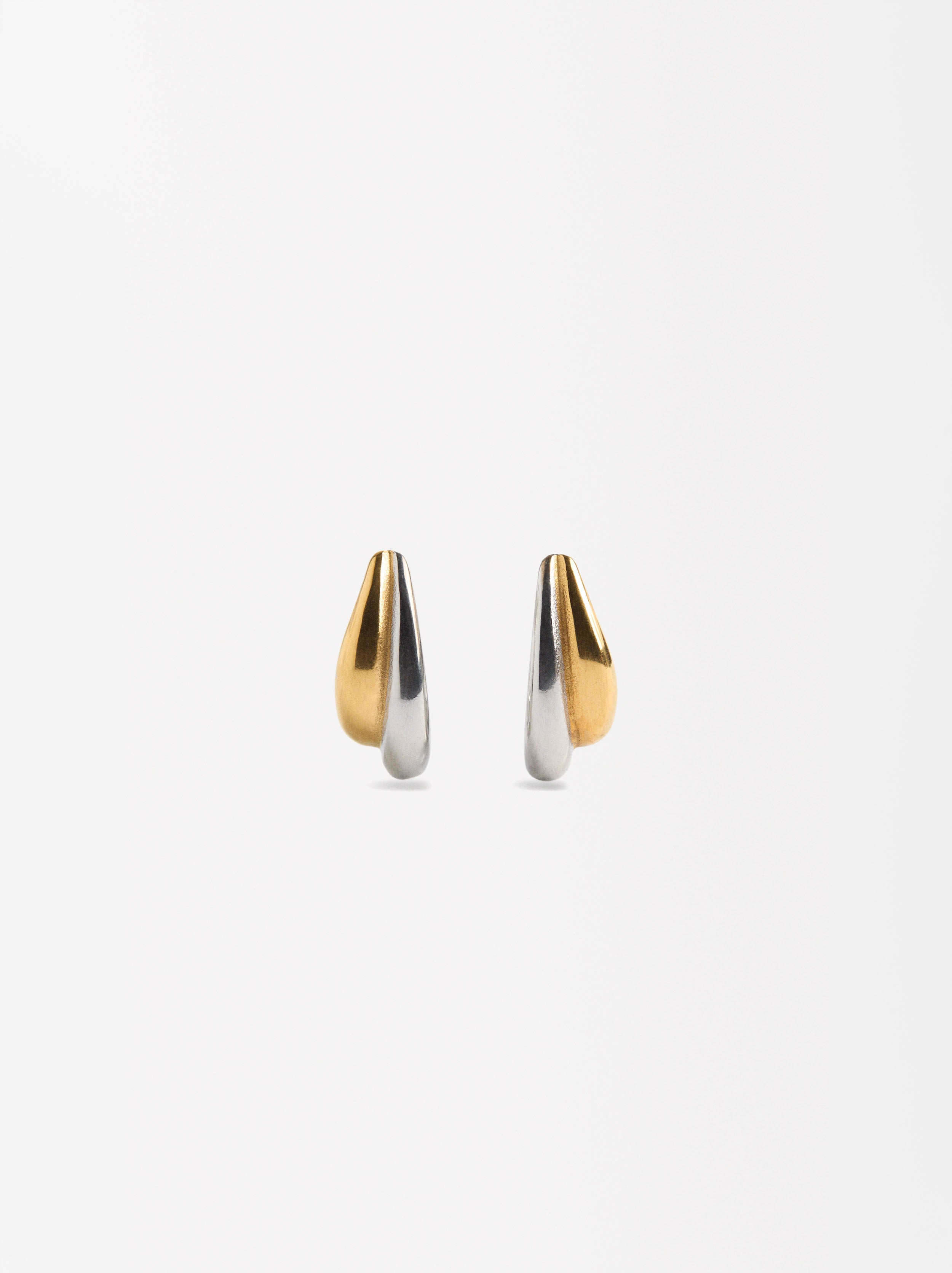Aretes Bicolor Efecto Doble - Acero Inoxidable