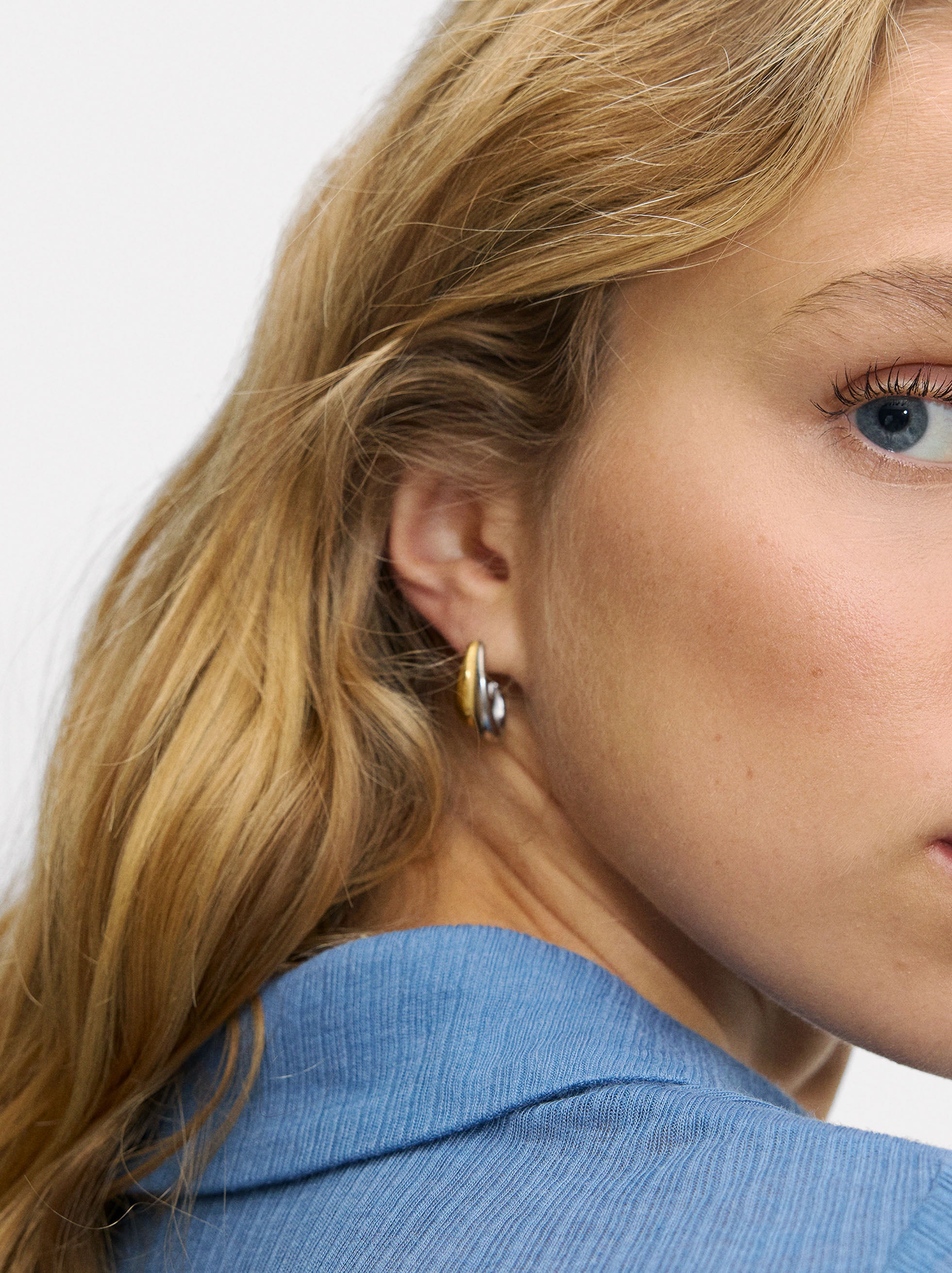 Aretes Bicolor Efecto Doble - Acero Inoxidable