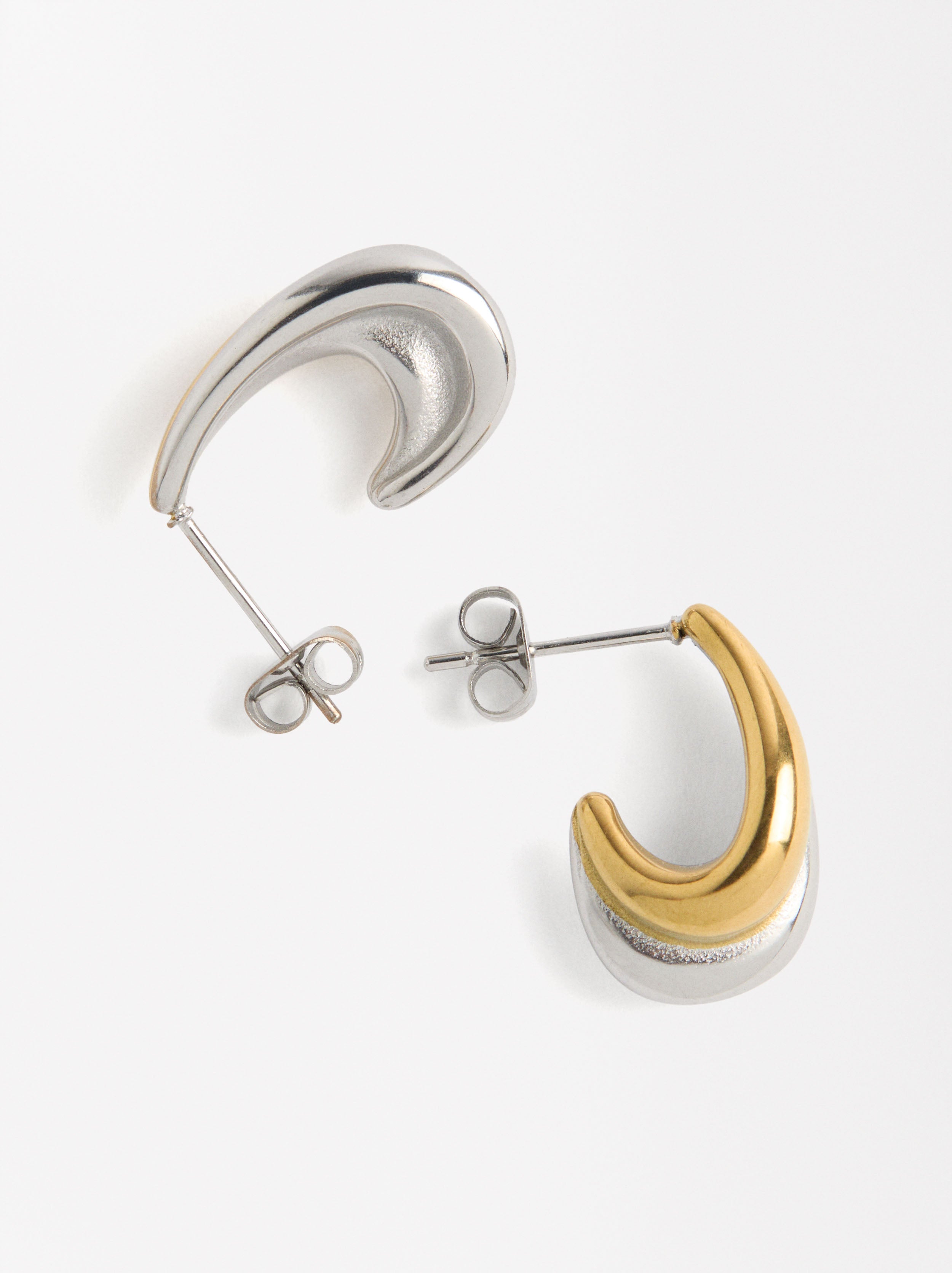 Aretes Bicolor Efecto Doble - Acero Inoxidable