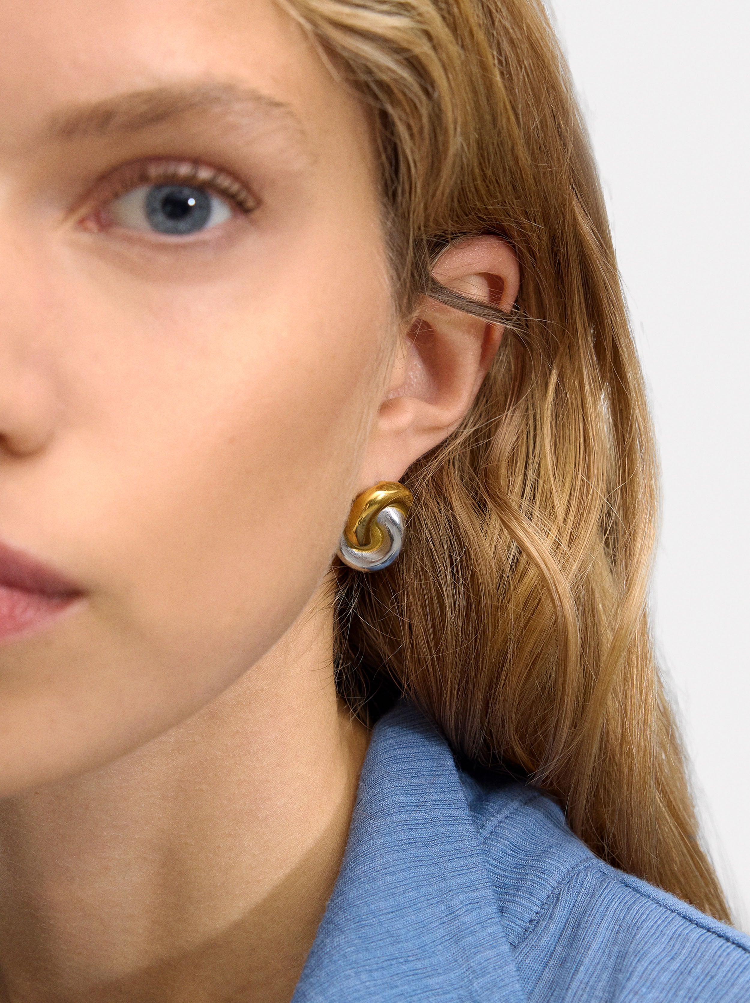 Aretes Bicolor Cruzados - Acero Inoxidable