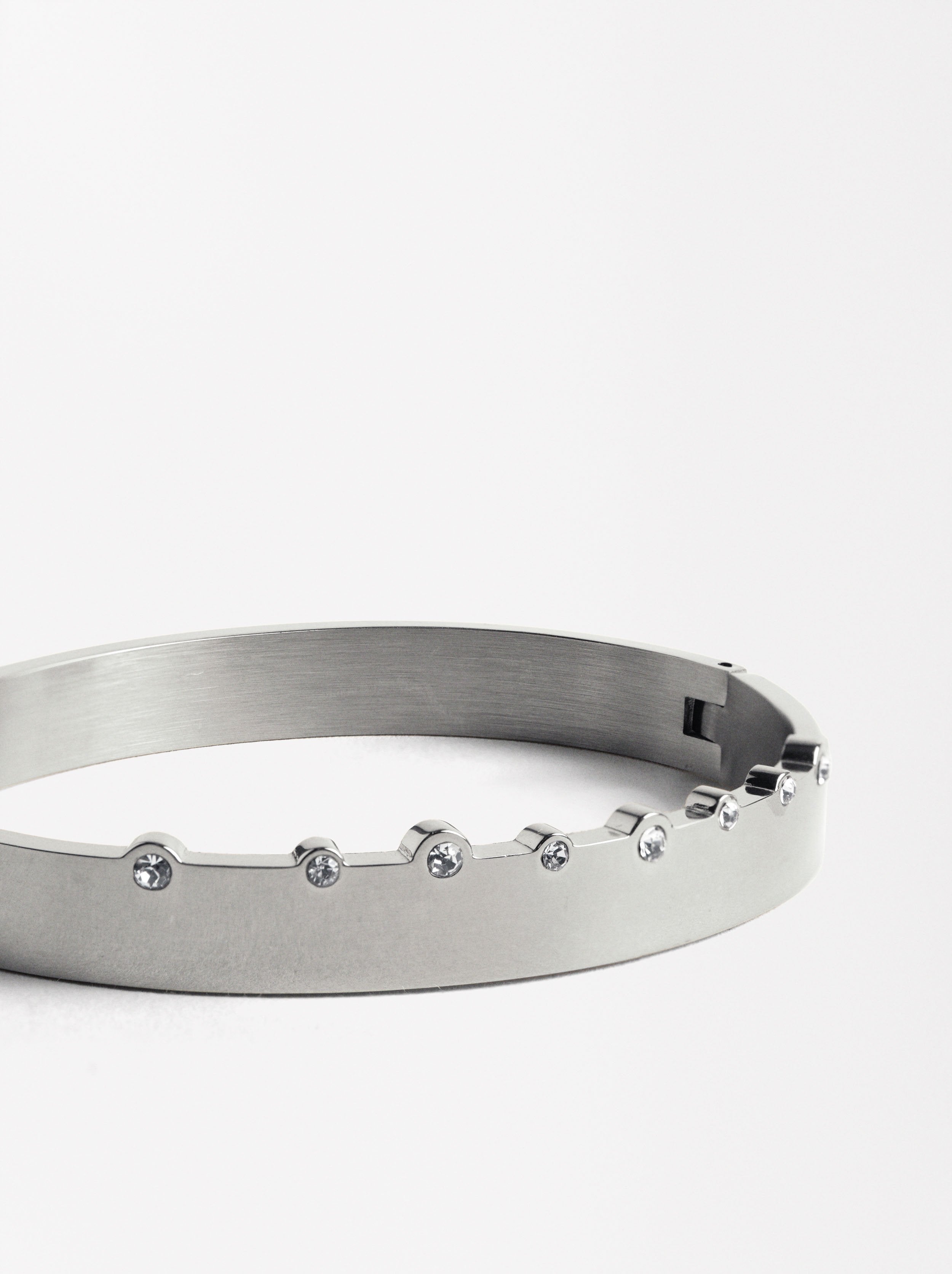 Pulsera Rígida Con Cristales - Acero Inoxidable