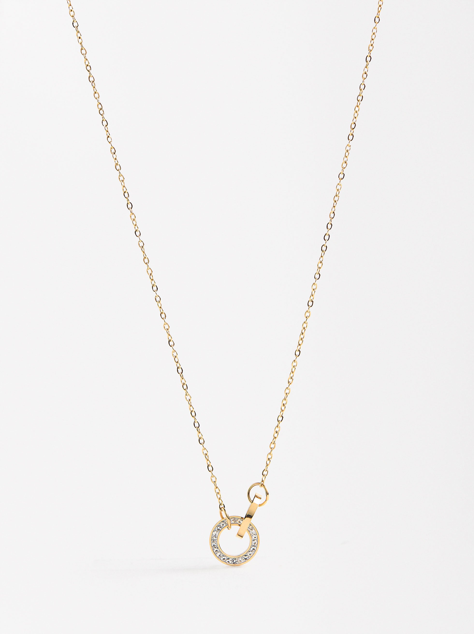 Collar Con Aros Y Cristales - Acero Inoxidable