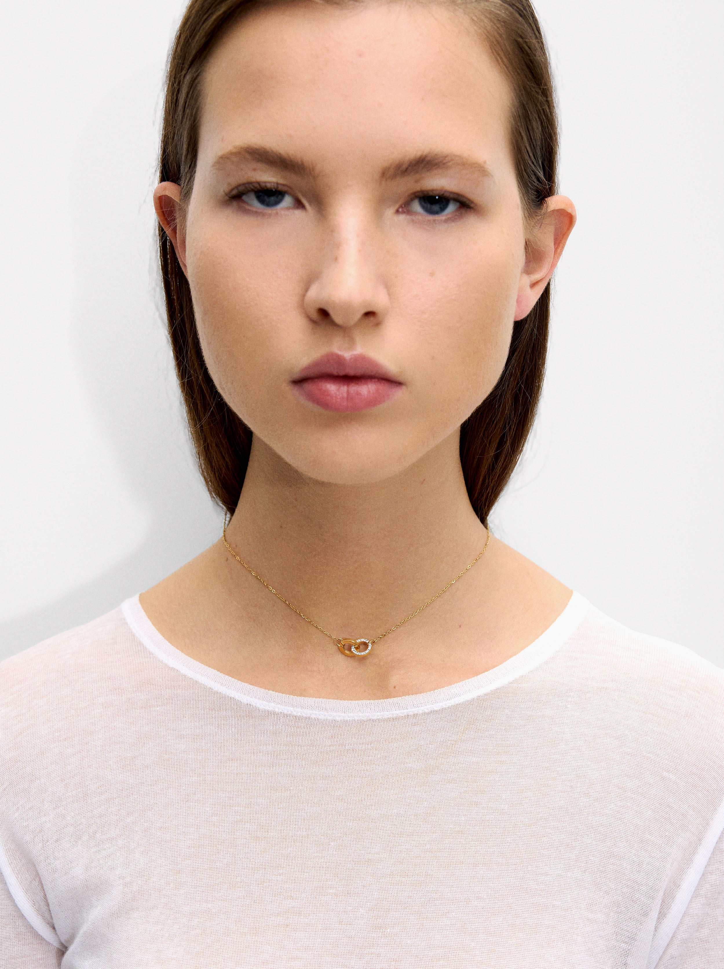 Collar Con Aros Y Cristales - Acero Inoxidable