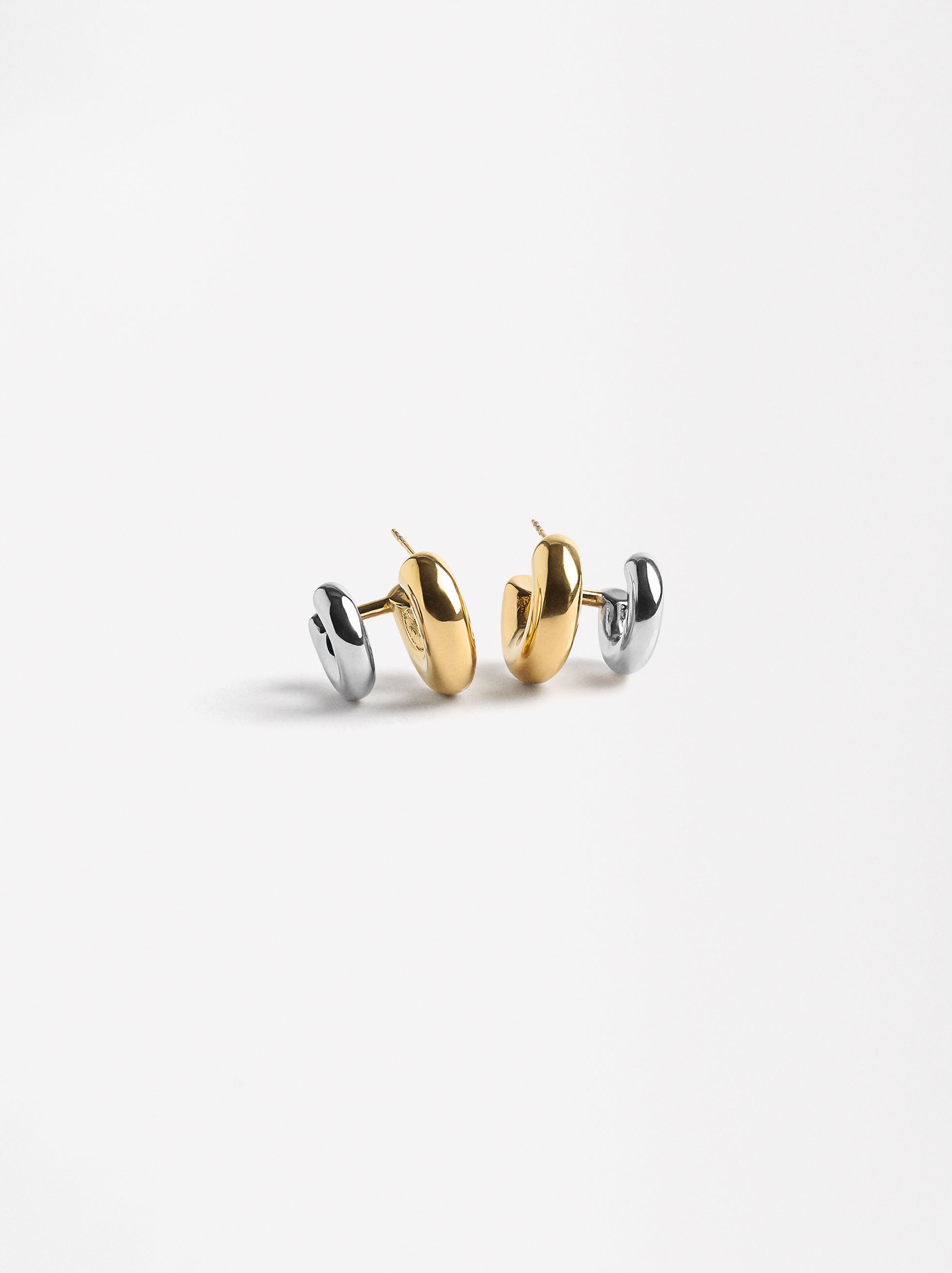 Set De Aretes Bicolor - Acero Inoxidable