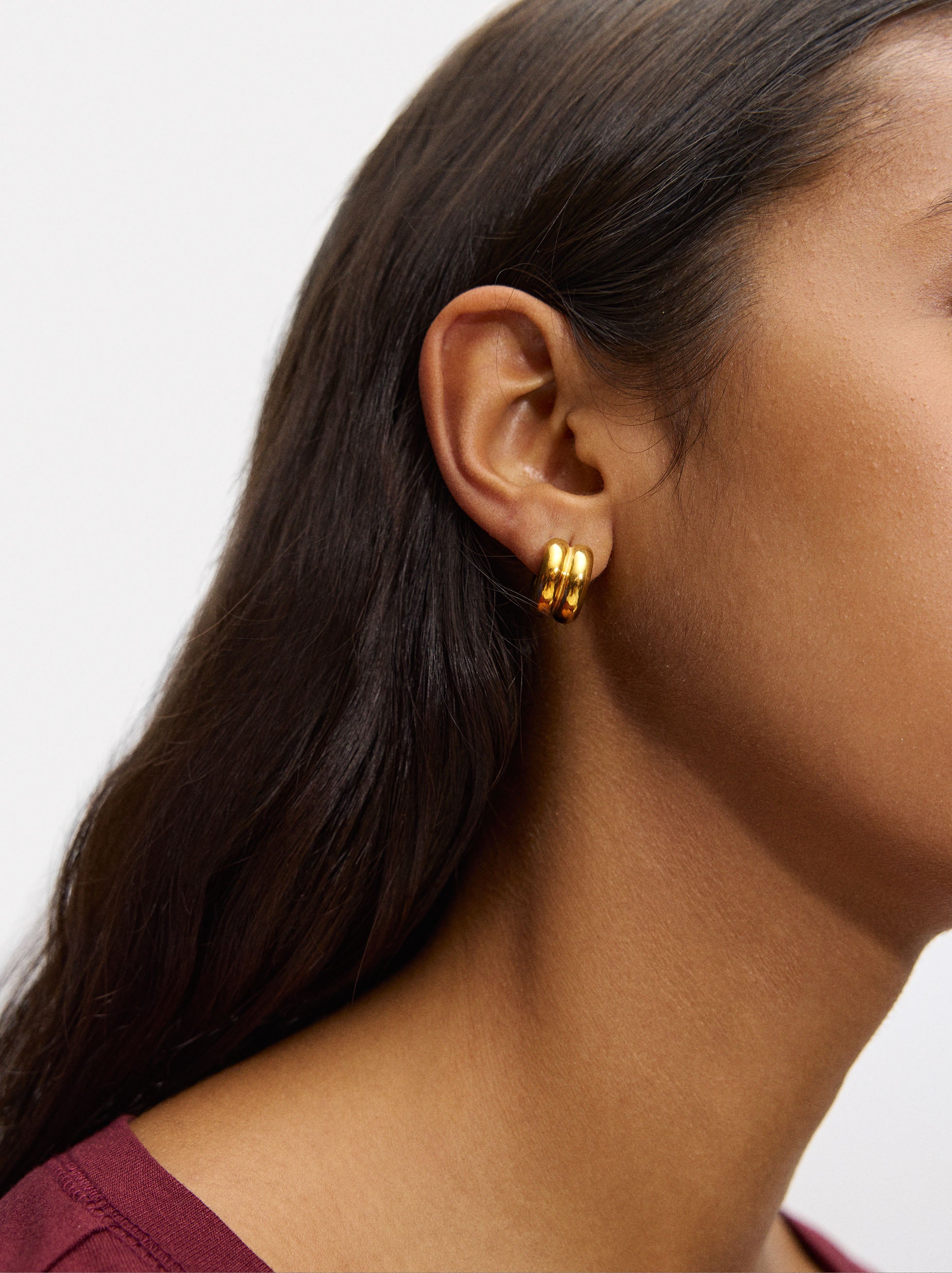 Aretes Efecto Doble Aro - Acero Inoxidable
