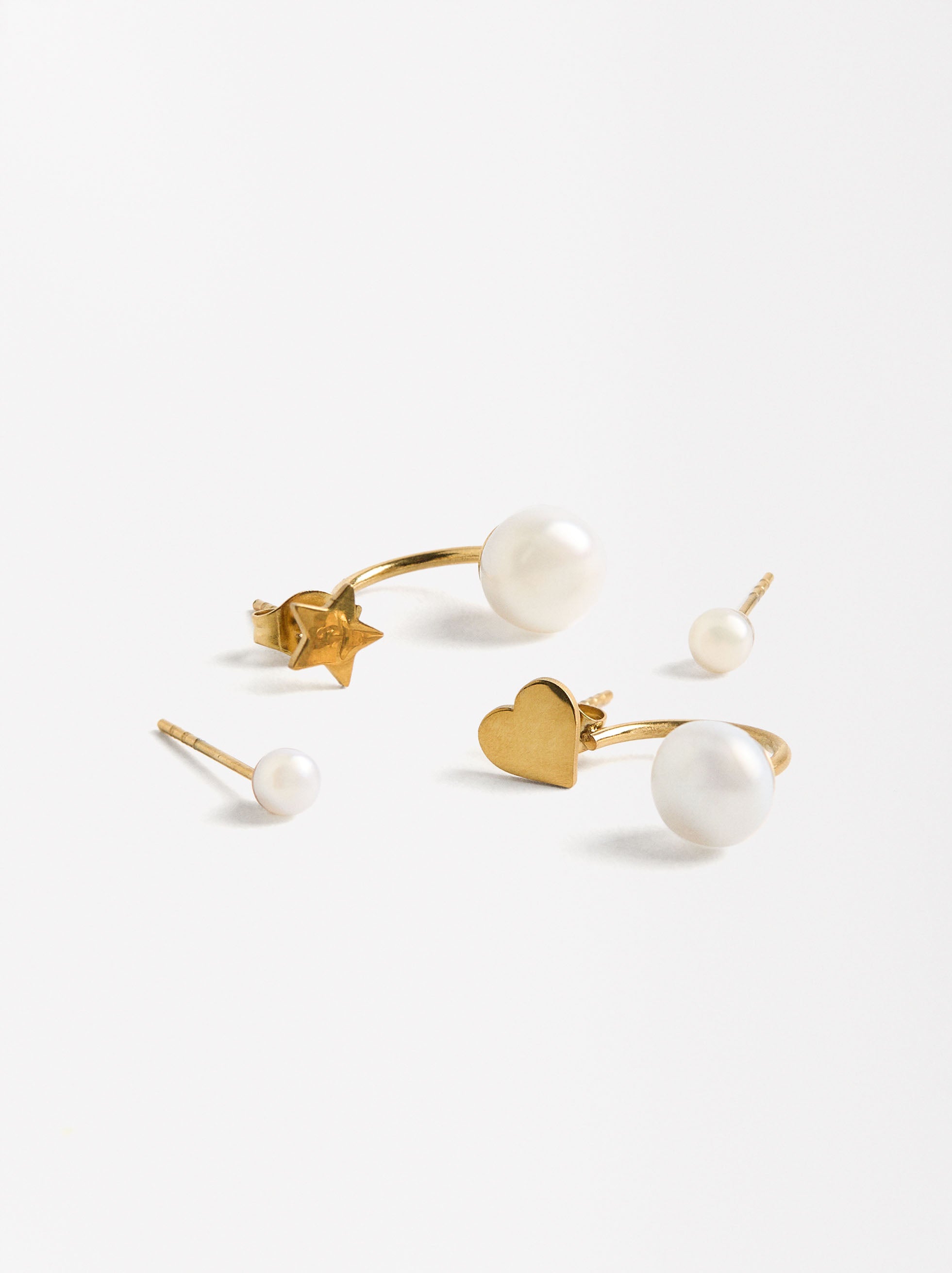 Set De Aretes Con Perlas De Agua Dulce - Acero Inoxidable