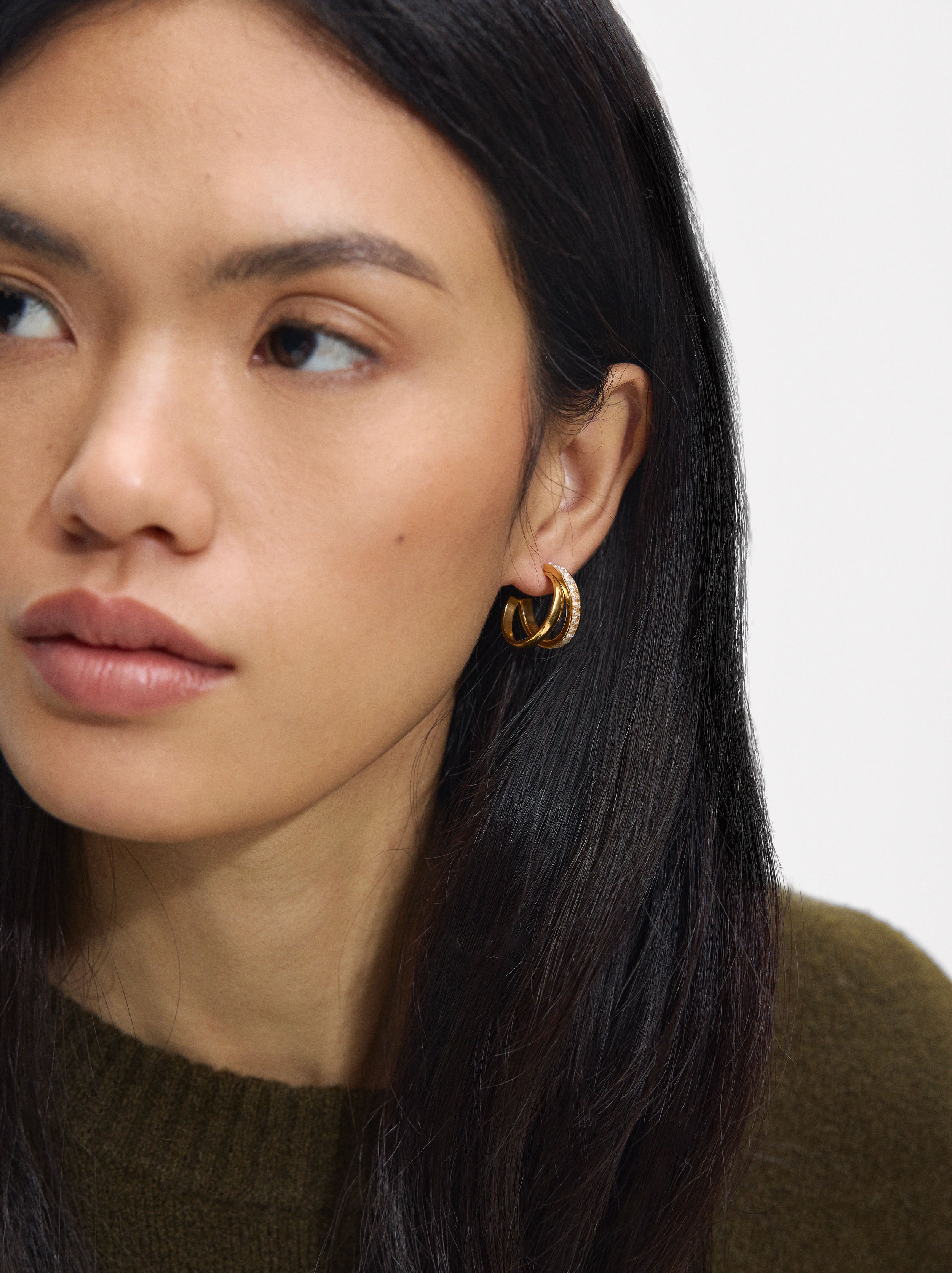 Aretes Con Cristales Efecto Doble - Acero Inoxidable