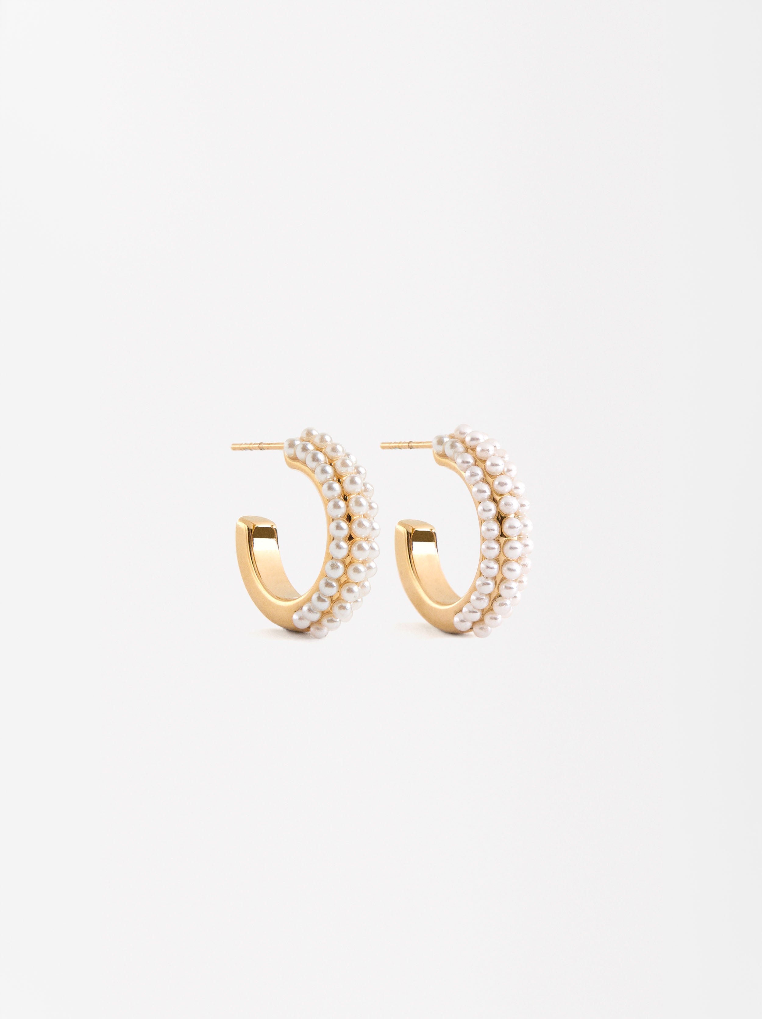 Aretes Con Perlas De Agua Dulce - Acero Inoxidable