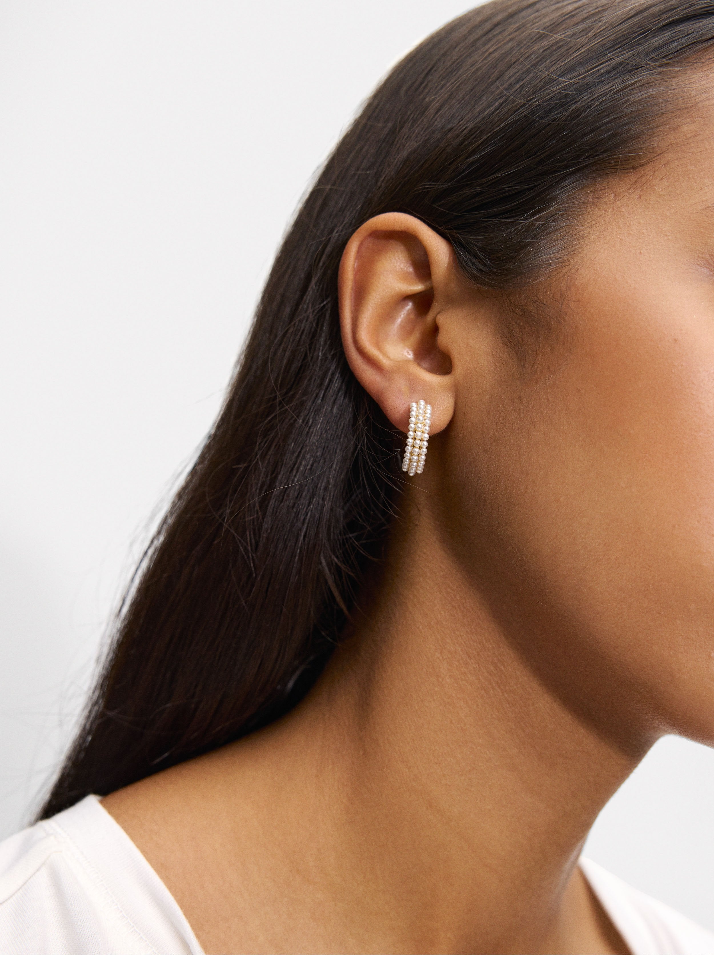 Aretes Con Perlas De Agua Dulce - Acero Inoxidable