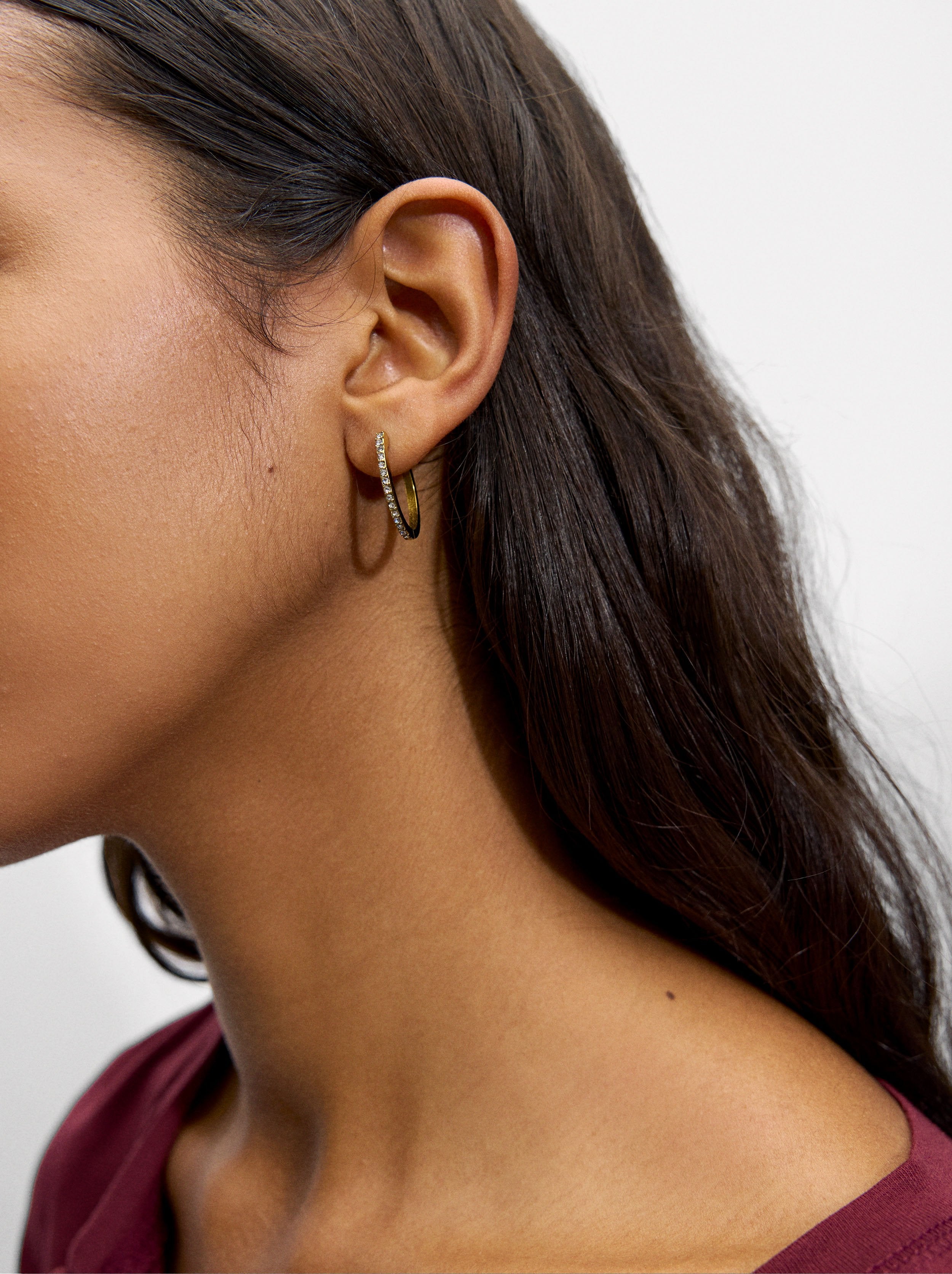 Aretes Medianos Con Cristales - Acero Inoxidable