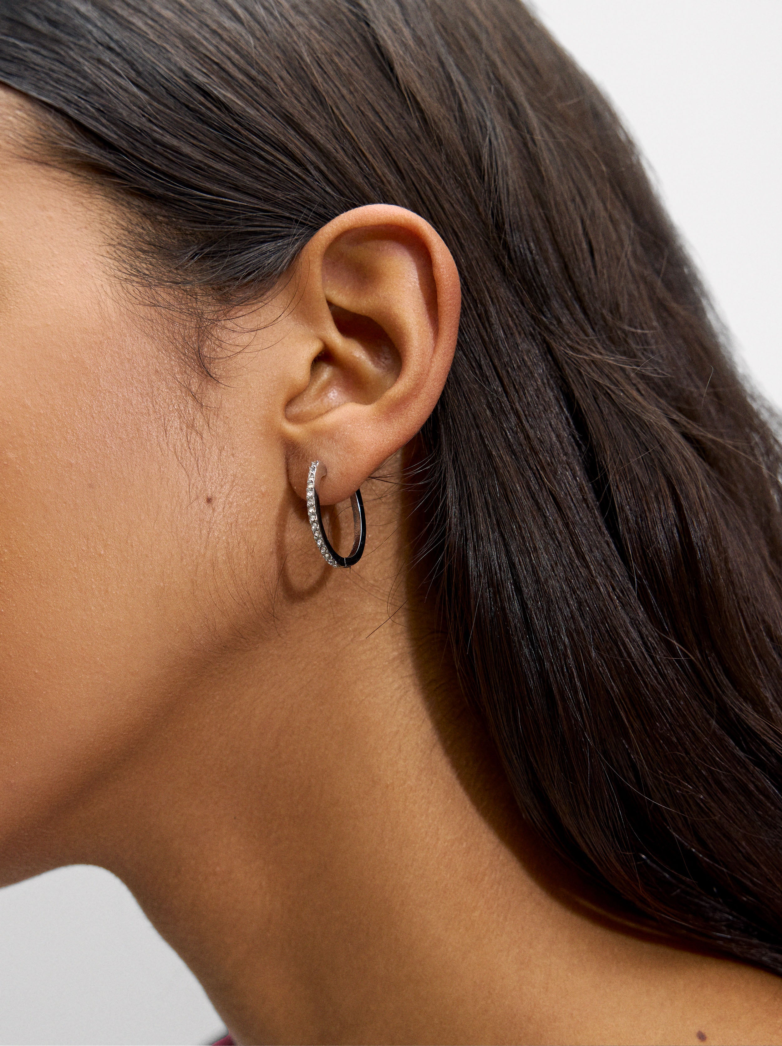 Aretes Medianos Con Cristales - Acero Inoxidable