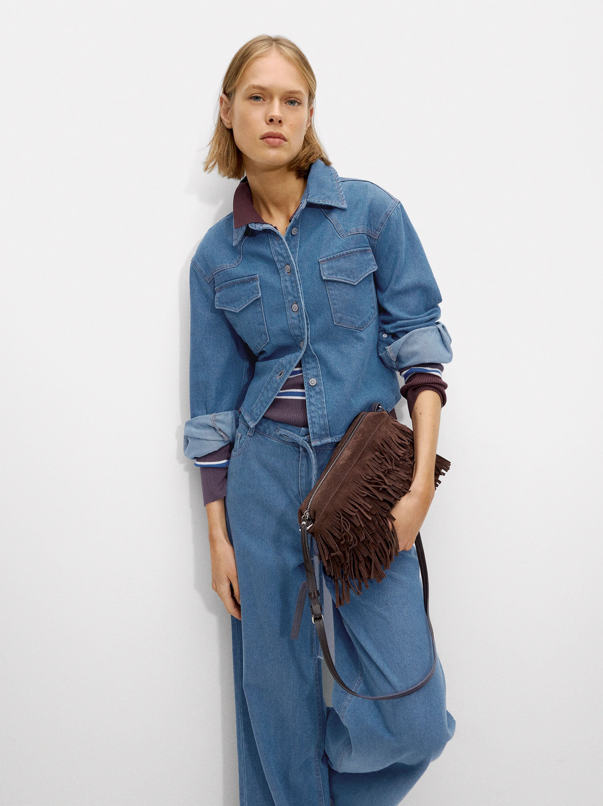 Camisa Denim De Manga Larga