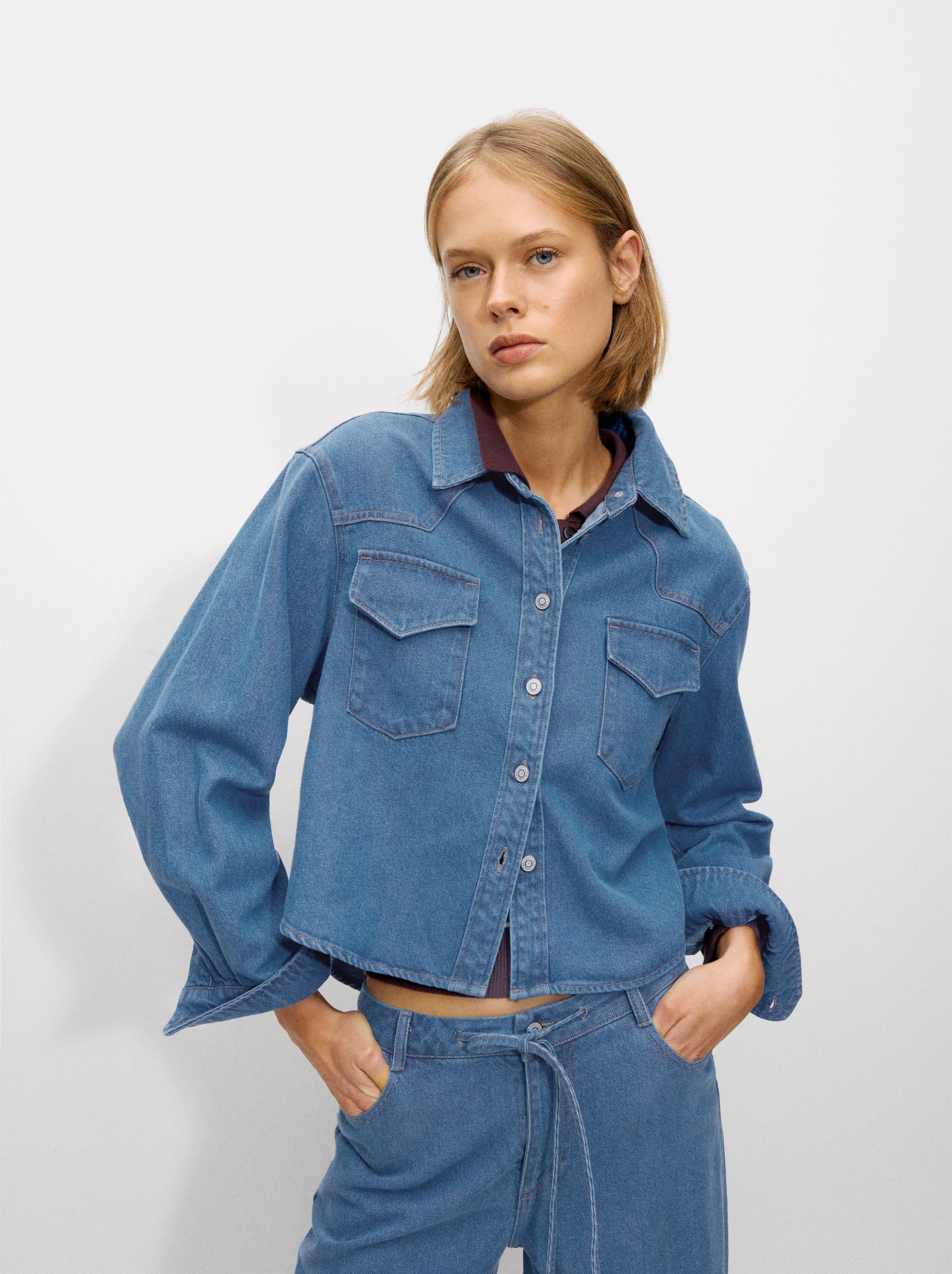 Camisa Denim De Manga Larga