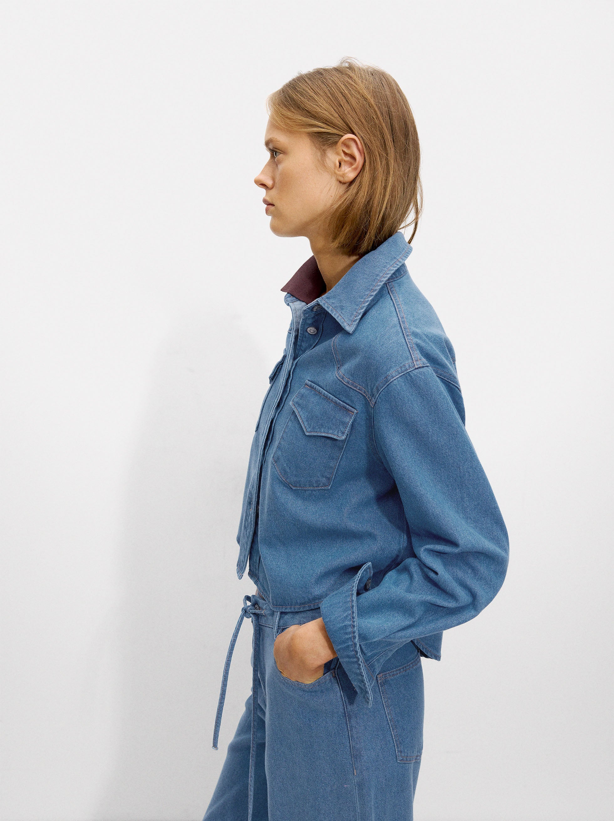 Camisa Denim De Manga Larga