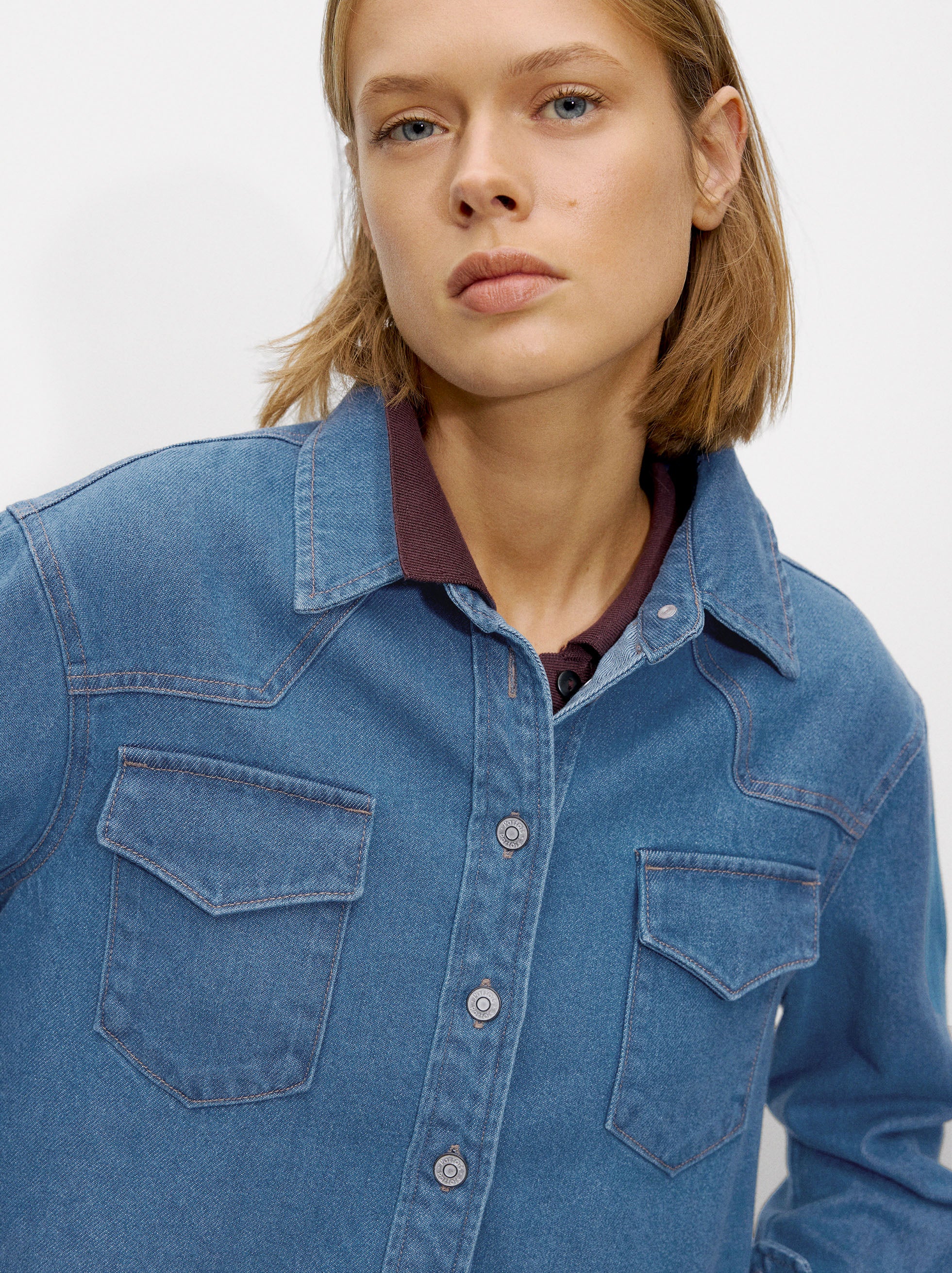 Camisa Denim De Manga Larga