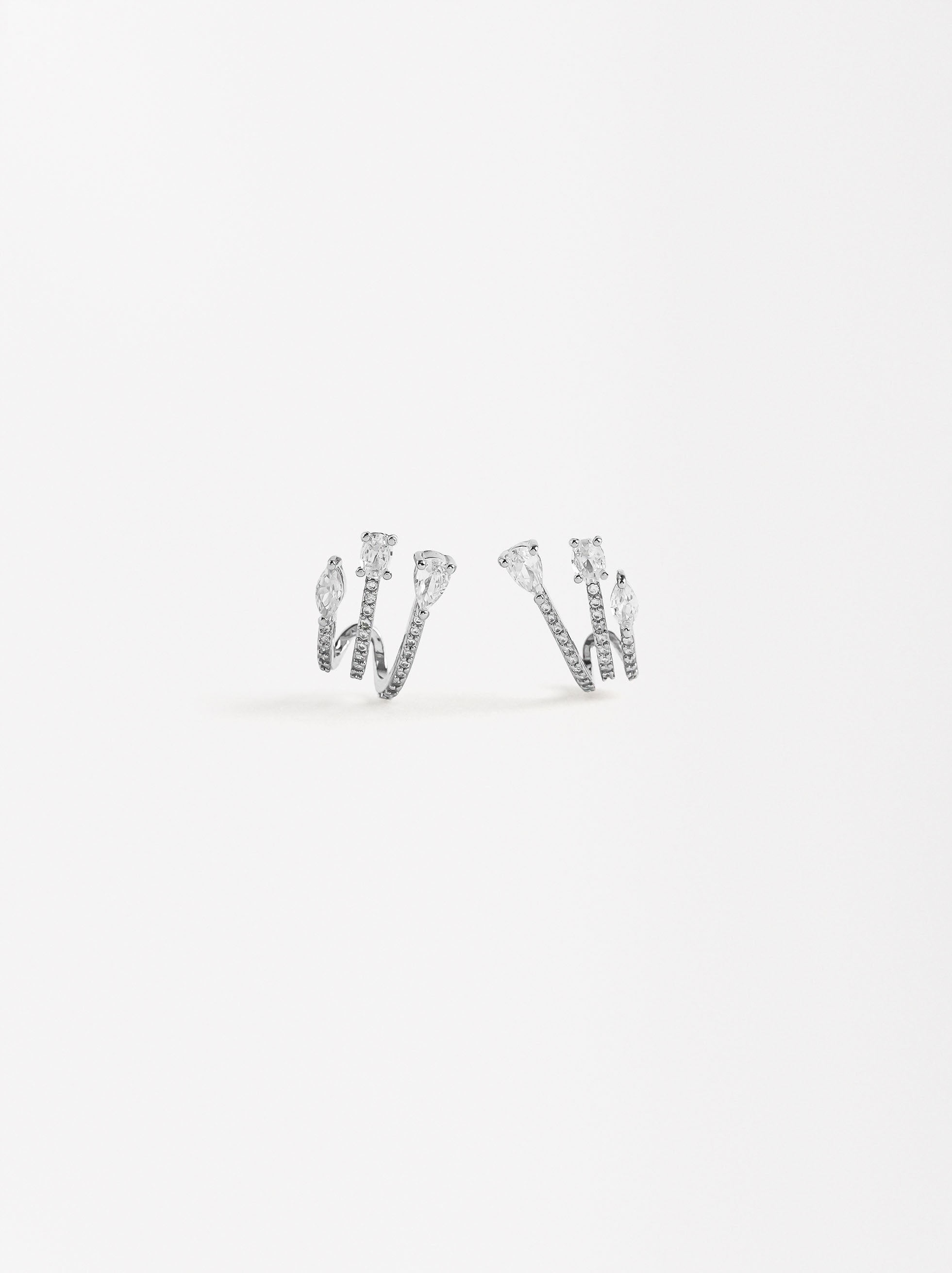 Aretes Efecto Triple Con Zirconias