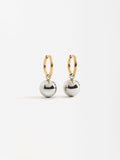 Aretes Bicolor Con Esfera - Acero Inoxidable