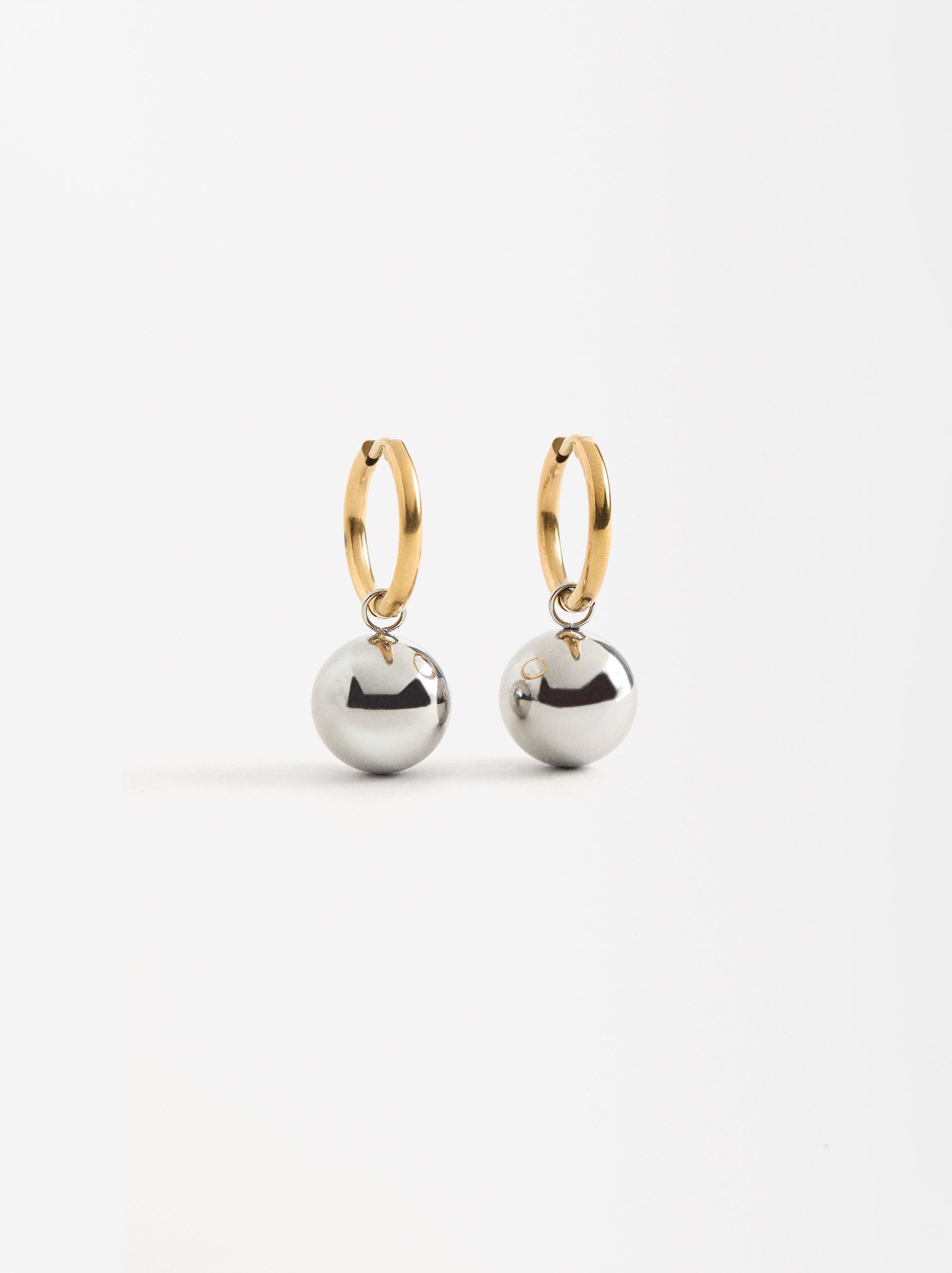Aretes Bicolor Con Esfera - Acero Inoxidable