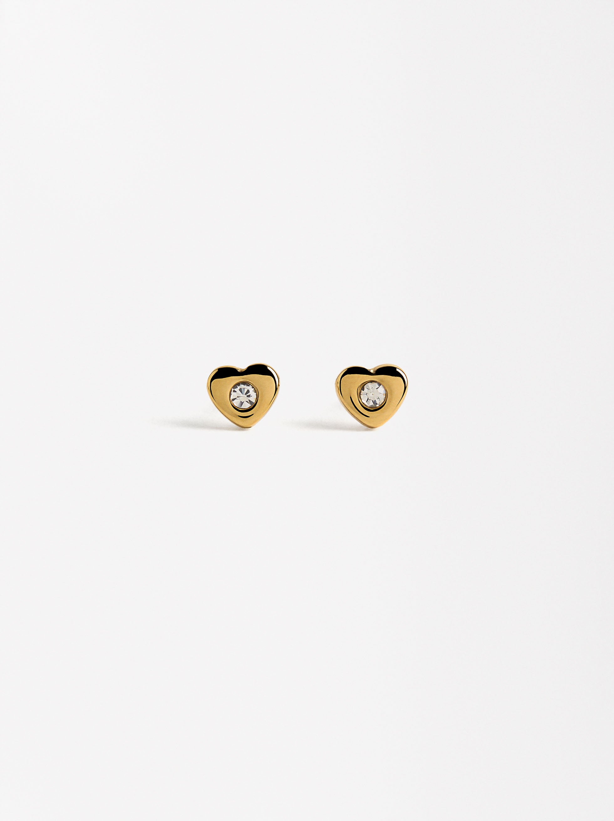 Aretes De Corazón Con Cristales - Acero Inoxidable
