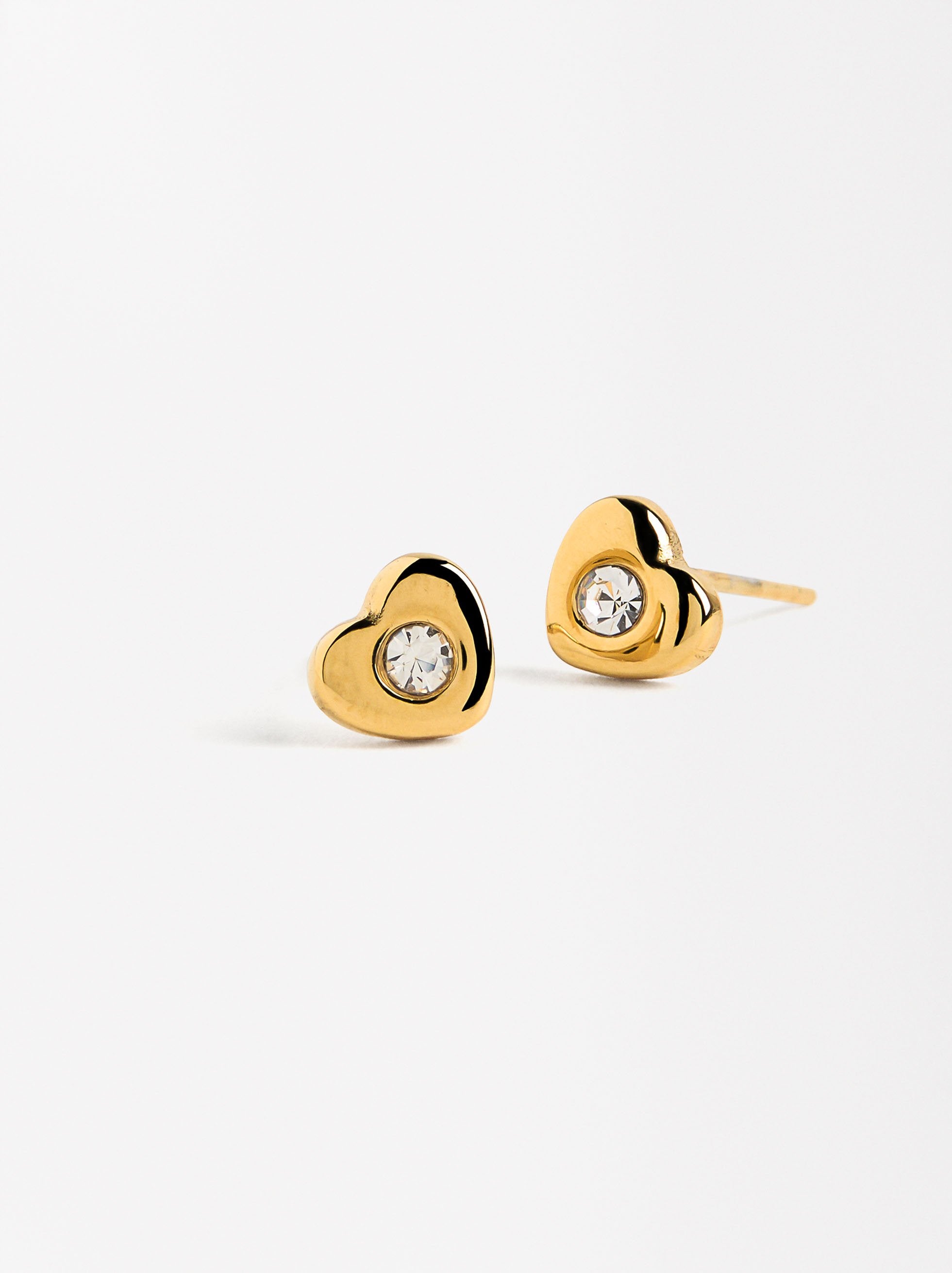 Aretes De Corazón Con Cristales - Acero Inoxidable