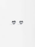 Aretes De Corazón Con Cristales - Acero Inoxidable