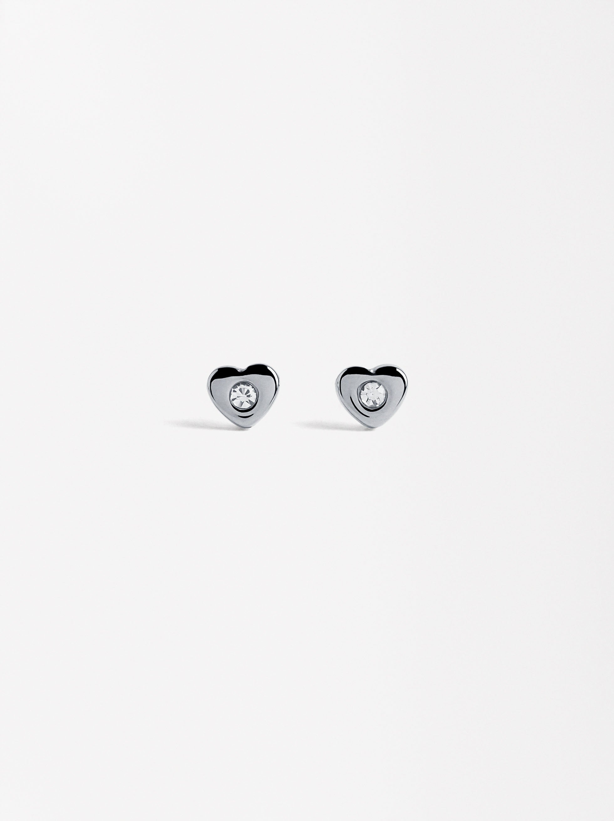 Aretes De Corazón Con Cristales - Acero Inoxidable