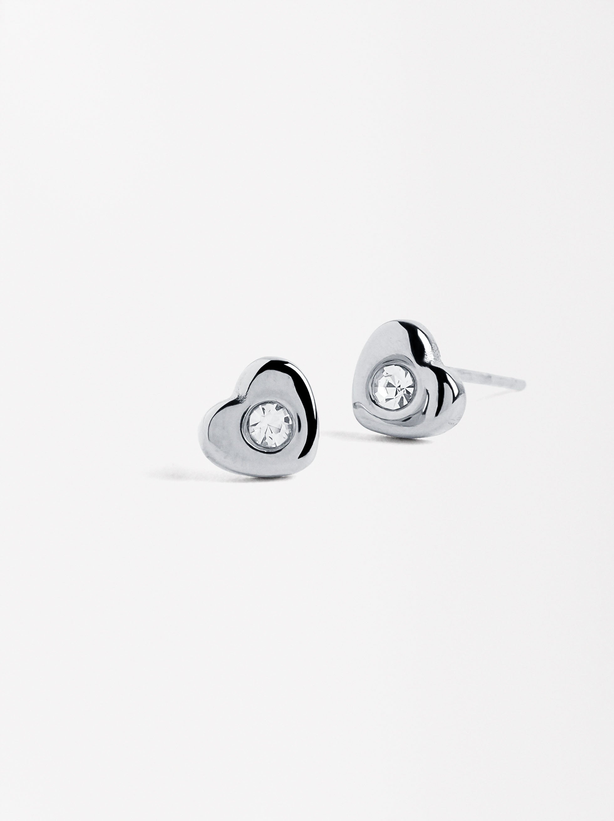 Aretes De Corazón Con Cristales - Acero Inoxidable
