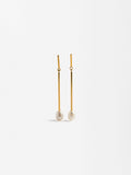 Aretes Largos De Barra Con Perlas De Agua Dulce - Acero Inoxidable