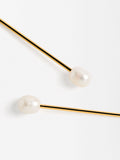 Aretes Largos De Barra Con Perlas De Agua Dulce - Acero Inoxidable