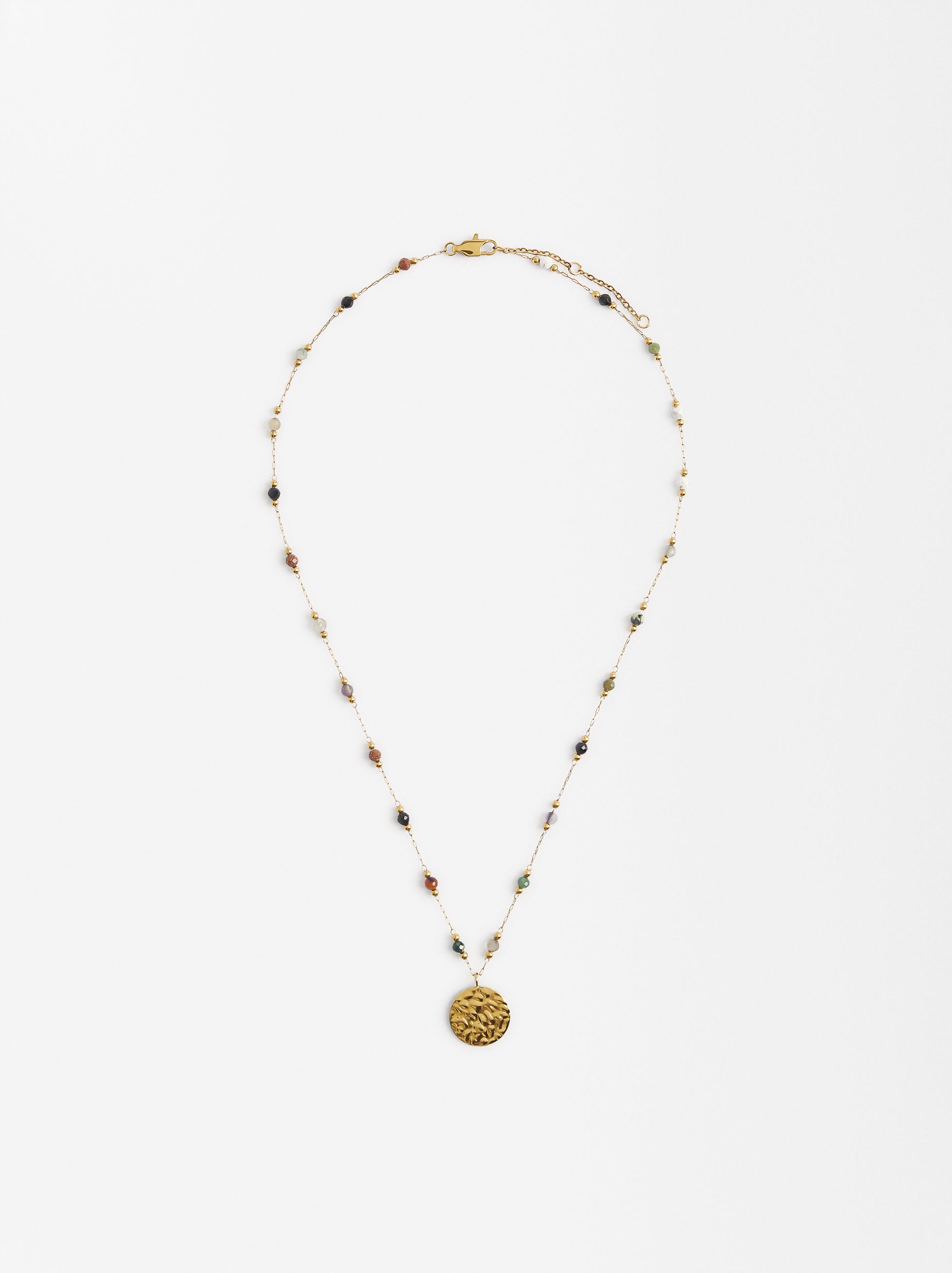 Set De Collar Y Aretes Con Piedras Y Medalla - Acero Inoxidable