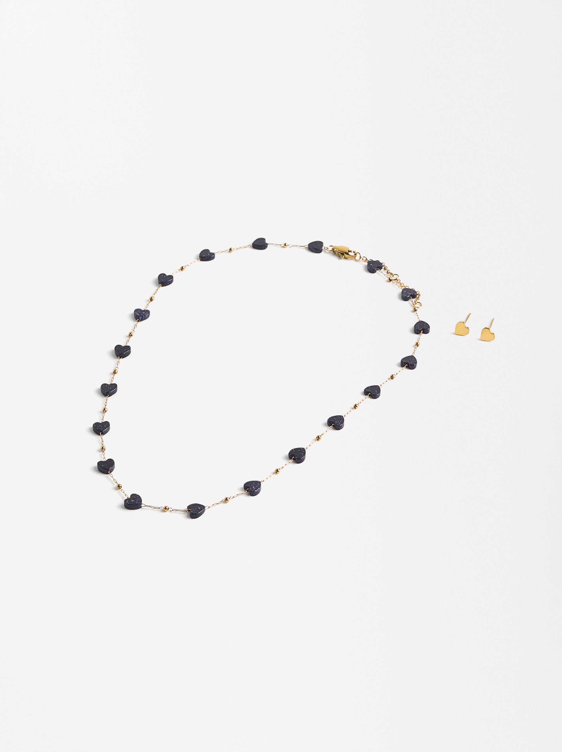 Set De Collar Con Aretes Corazón - Acero Inoxidable