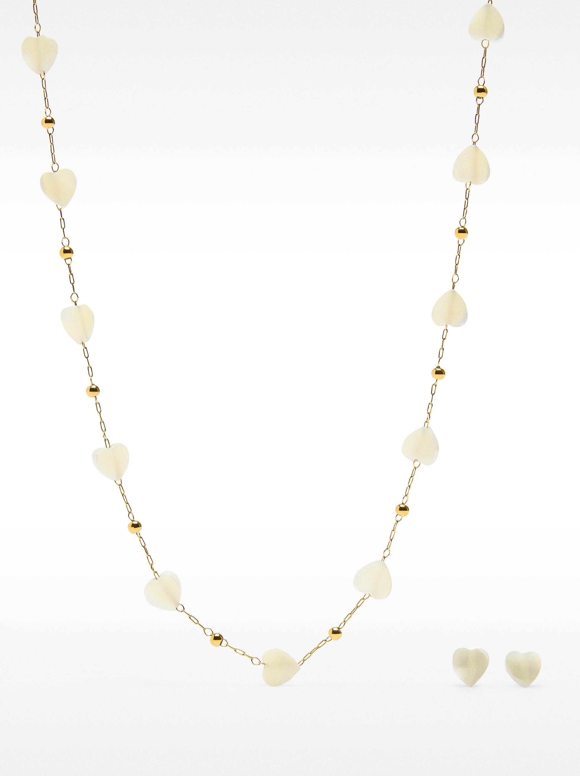 Set De Collar Con Pendientes Corazón - Acero Inoxidable