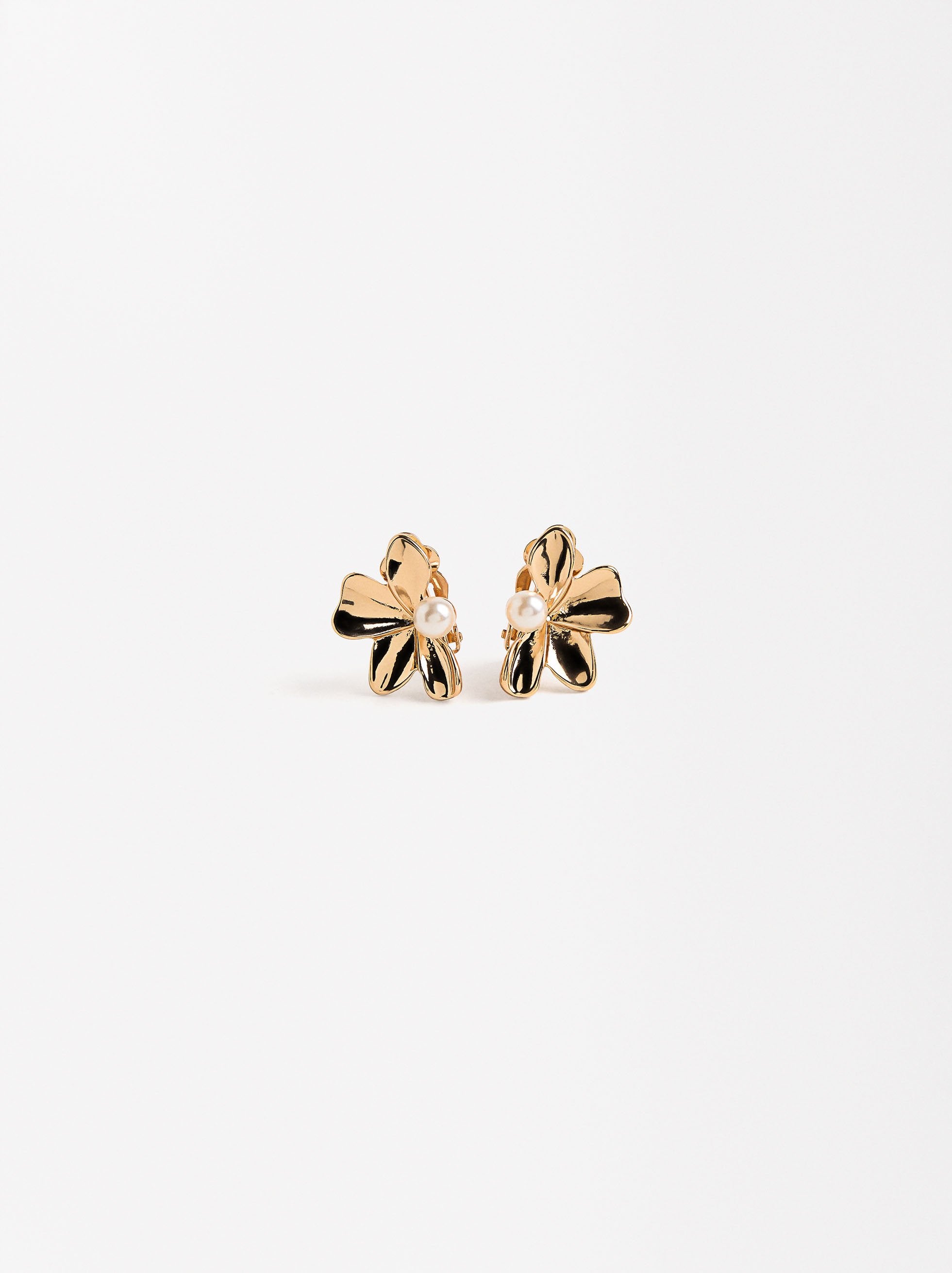 Aretes Media Flor Con Perla