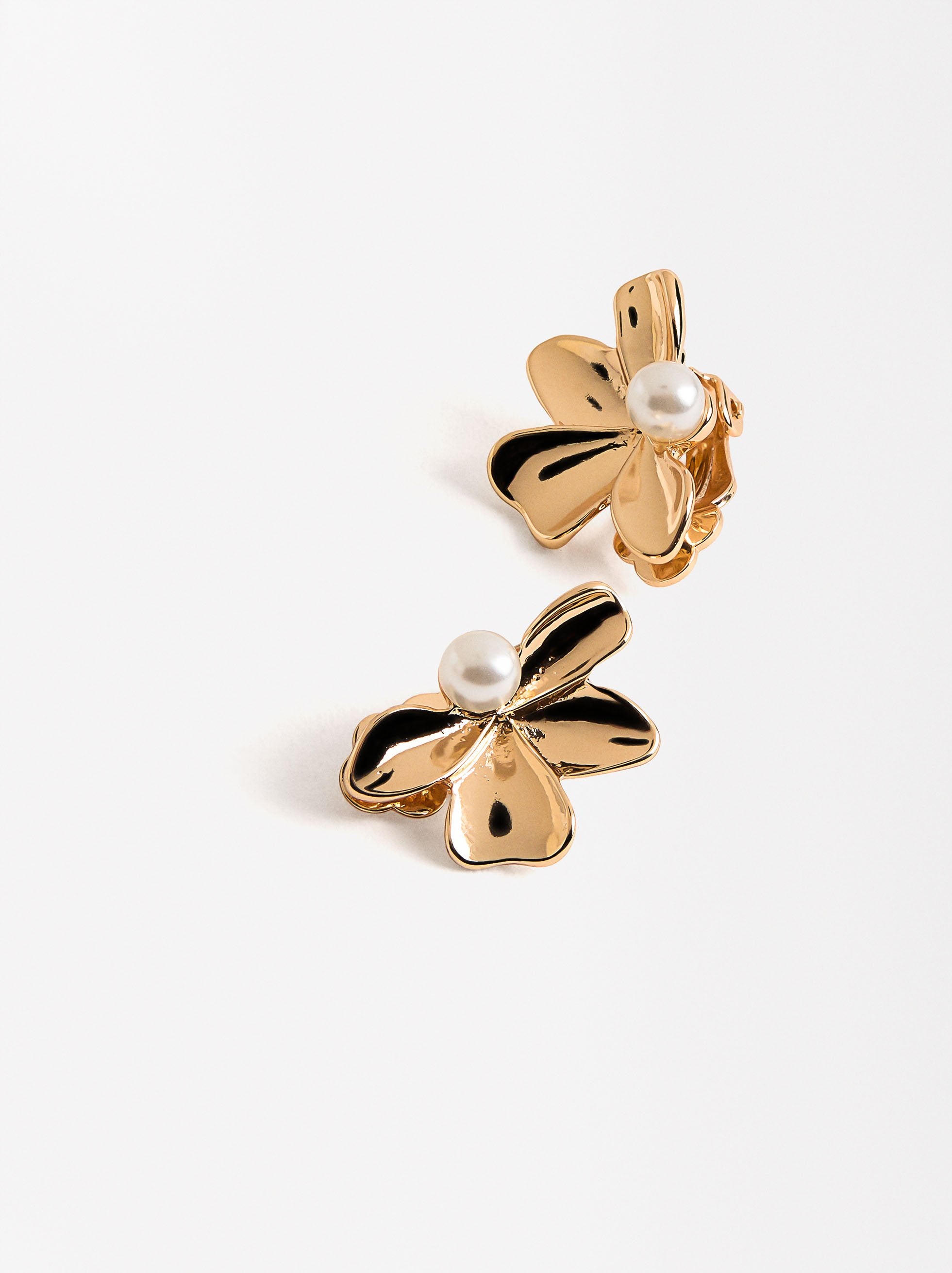 Aretes Media Flor Con Perla