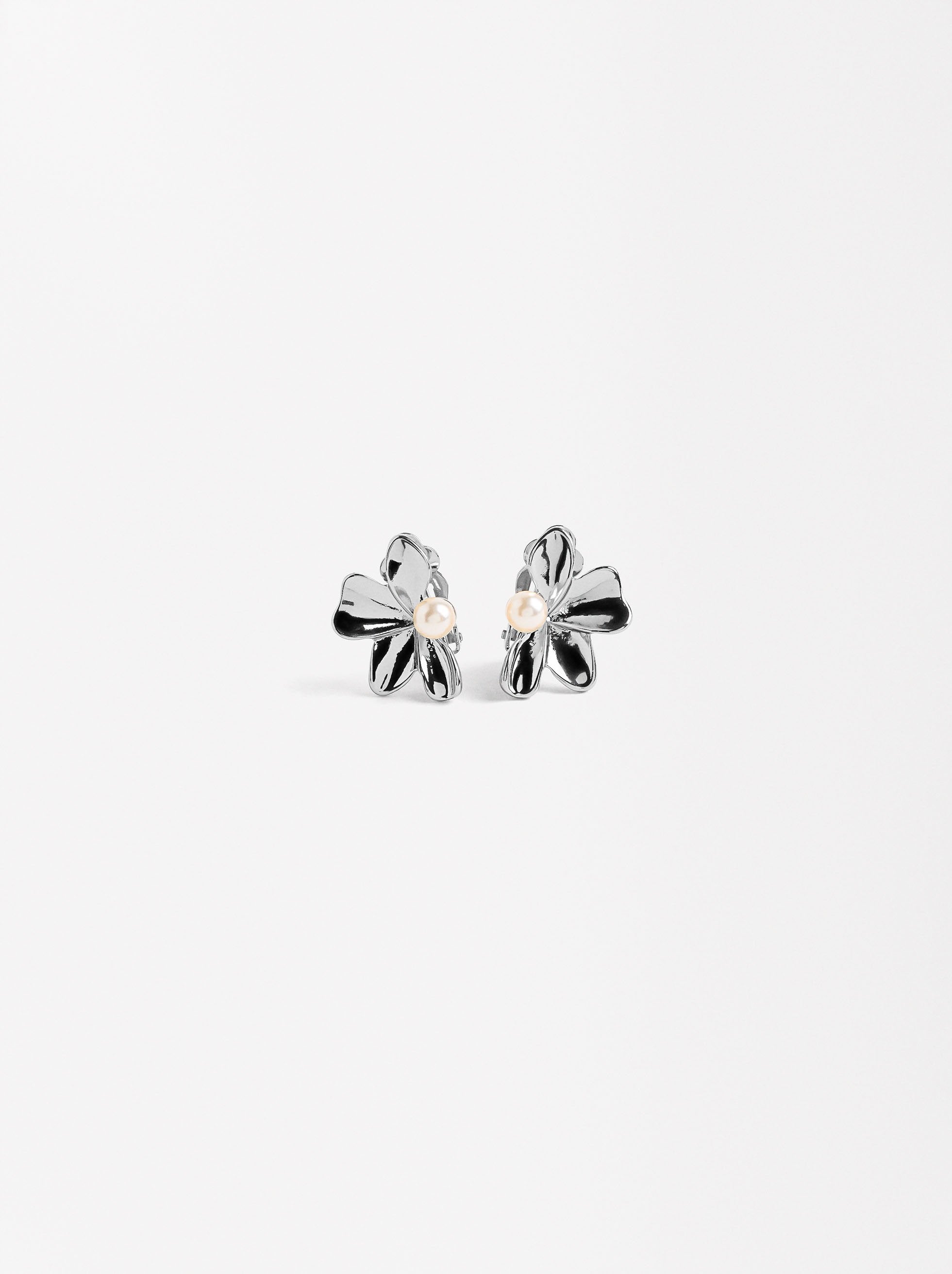 Pendientes Media Flor Con Perla