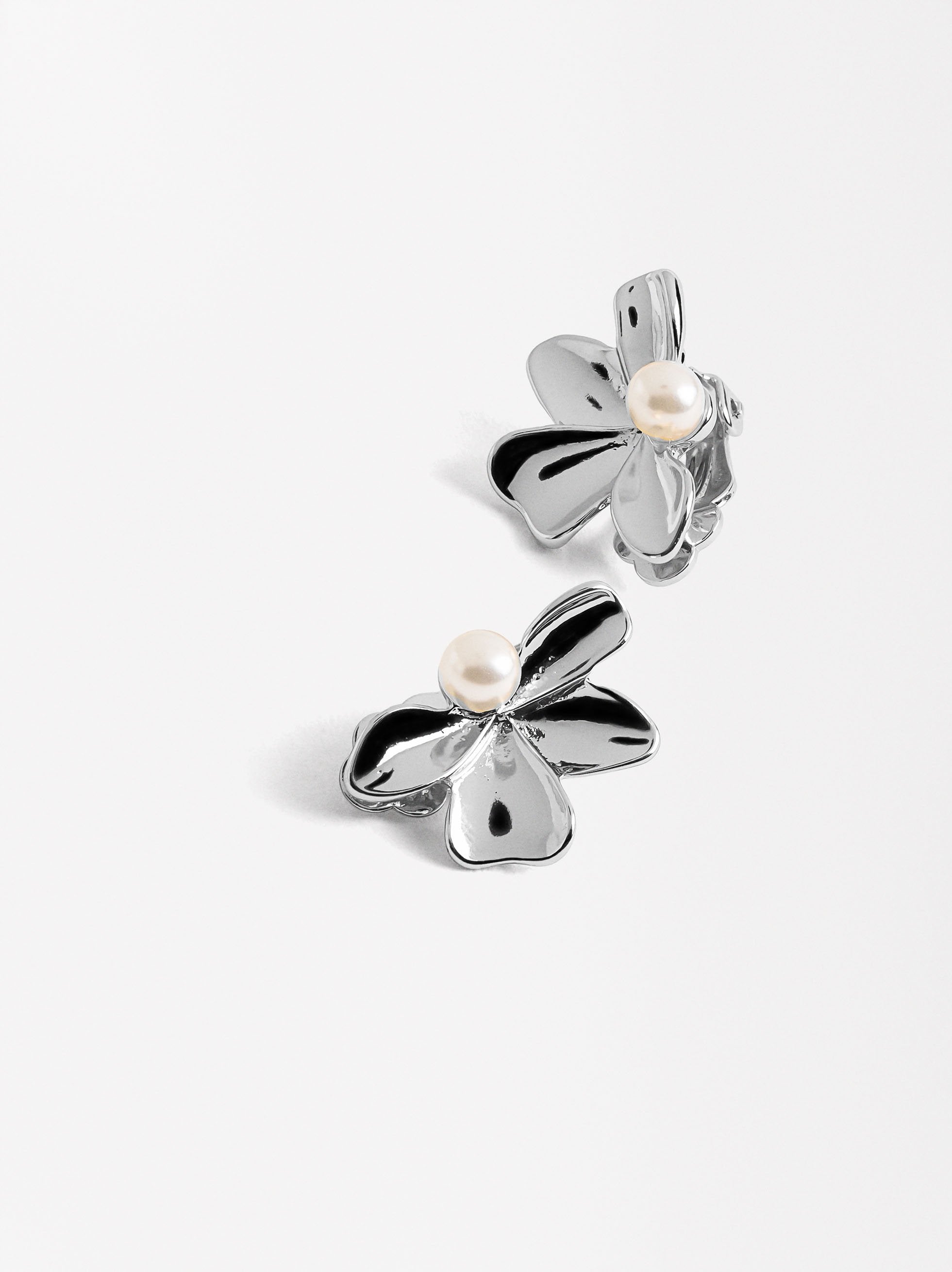Pendientes Media Flor Con Perla