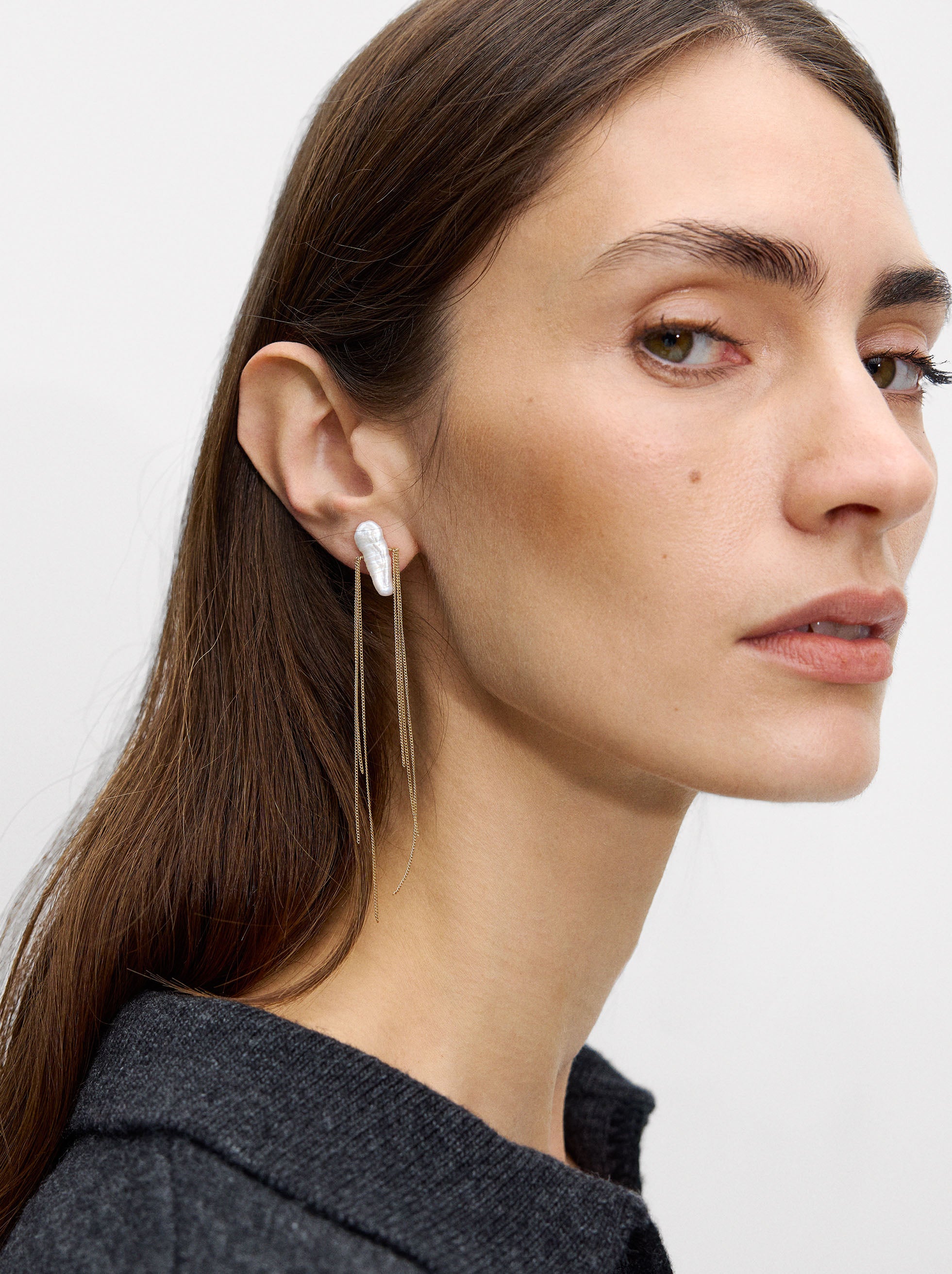 Aretes Largos Con Perlas De Agua Dulce