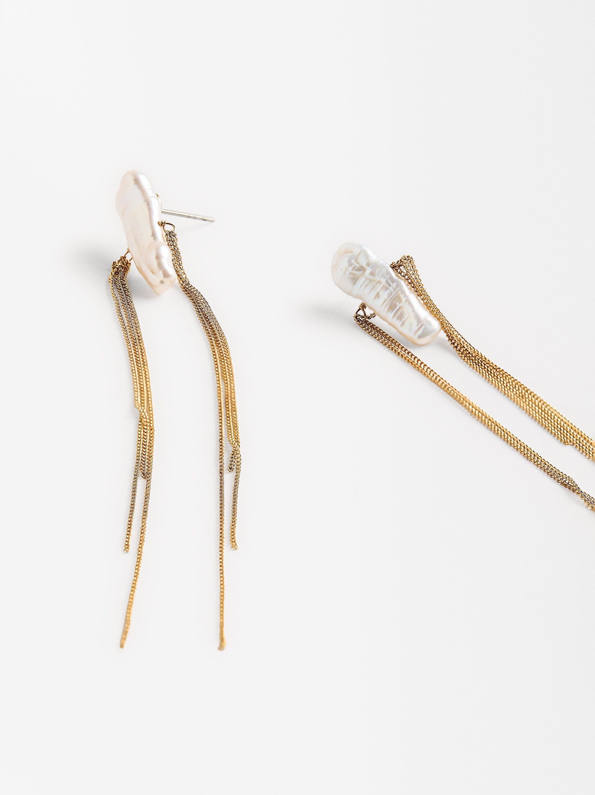 Aretes Largos Con Perlas De Agua Dulce