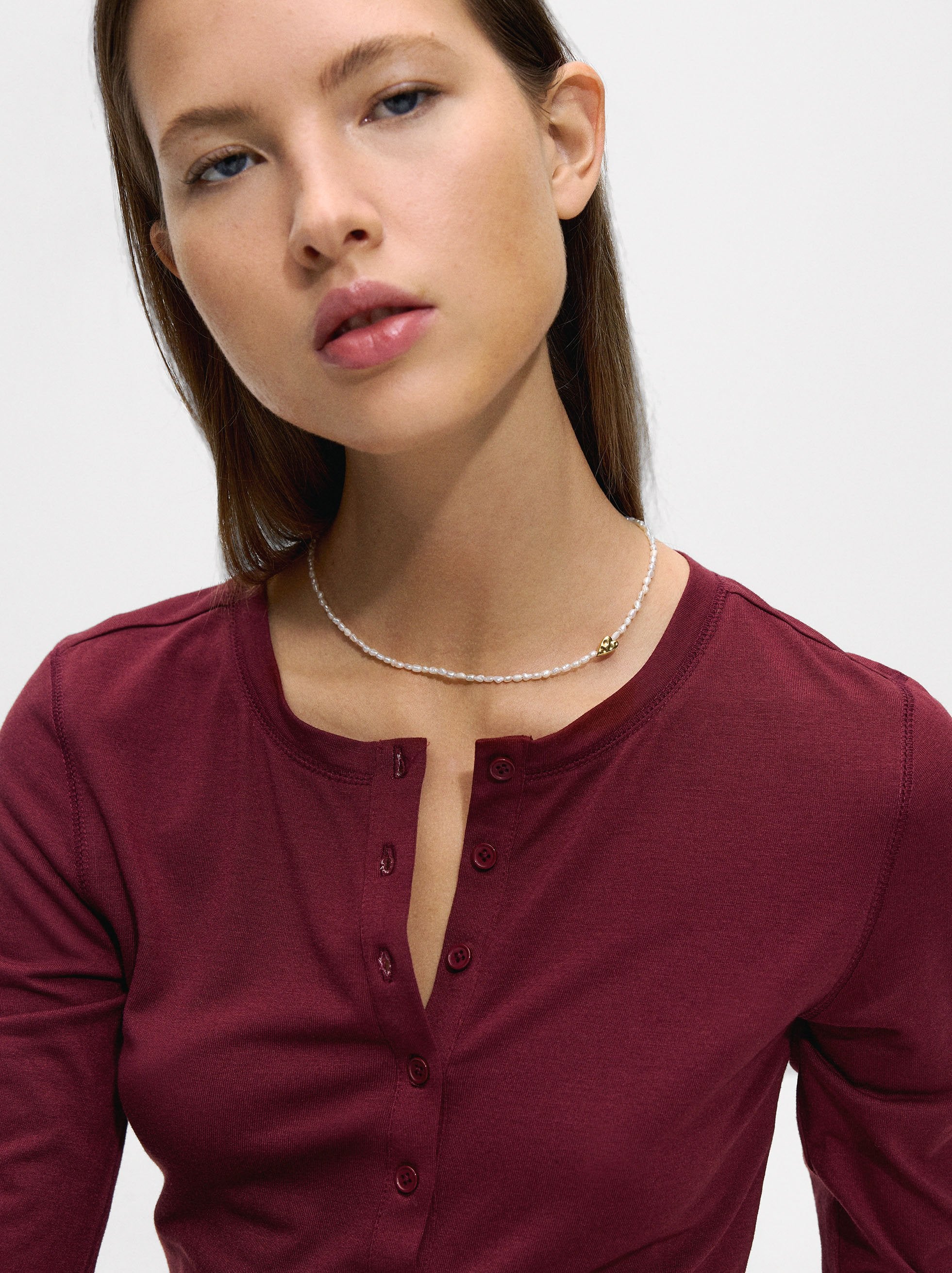 Collar De Perlas Con Corazón - Acero Inoxidable