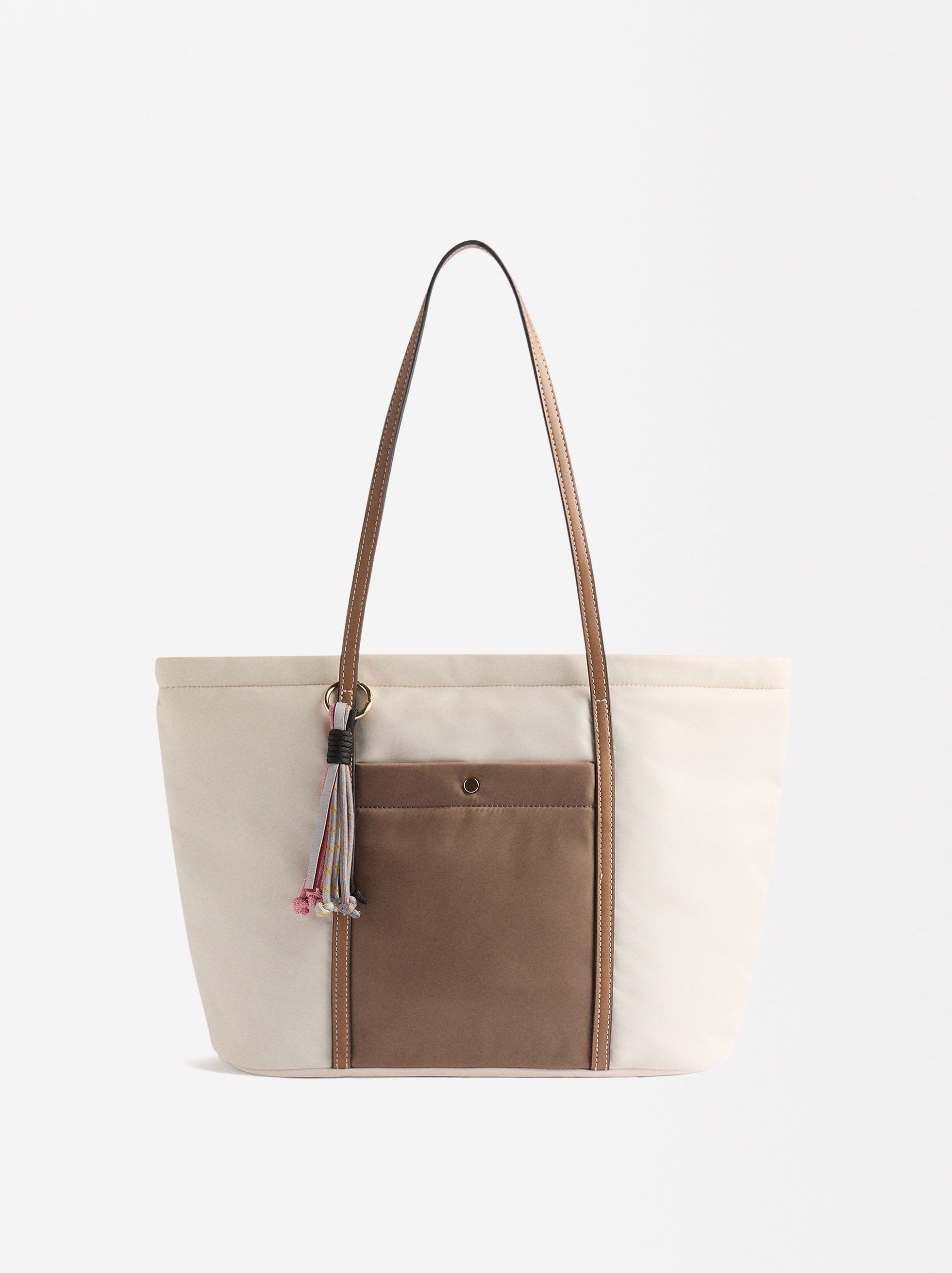 Cartera Shopper De Nylon Con Bolsillo Exterior