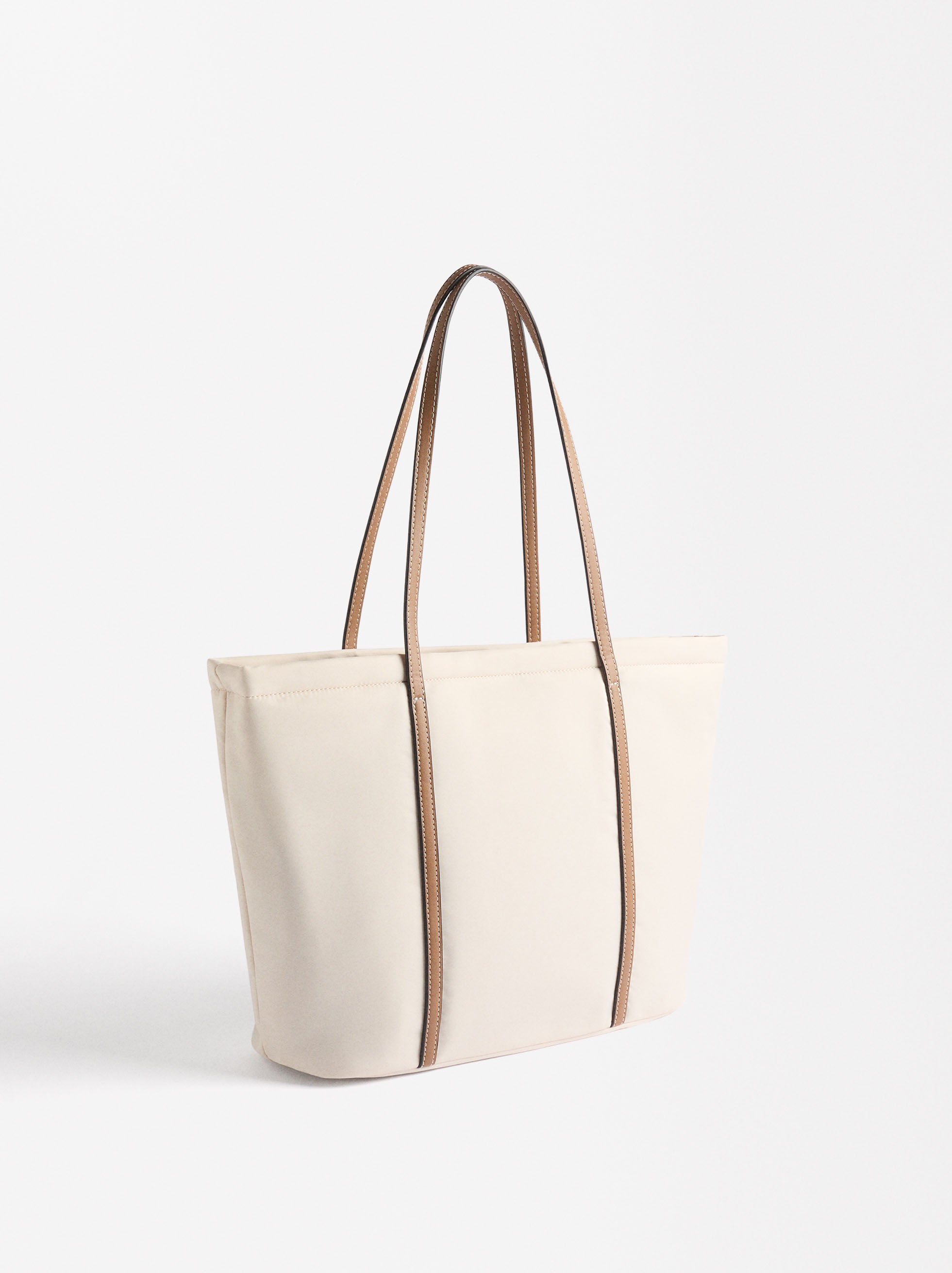 Cartera Shopper De Nylon Con Bolsillo Exterior