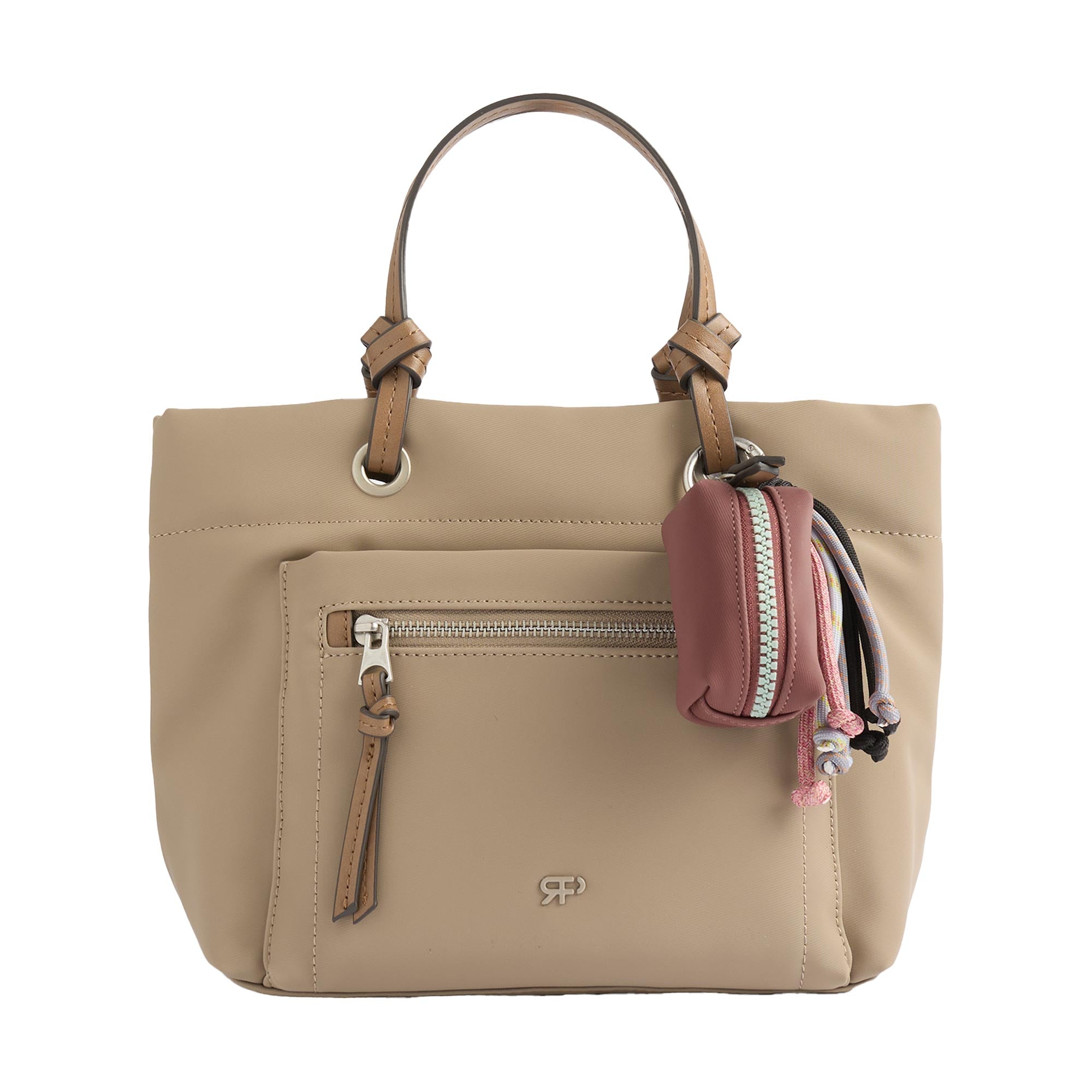Bolso Tote Efecto Nylon Con Colgante