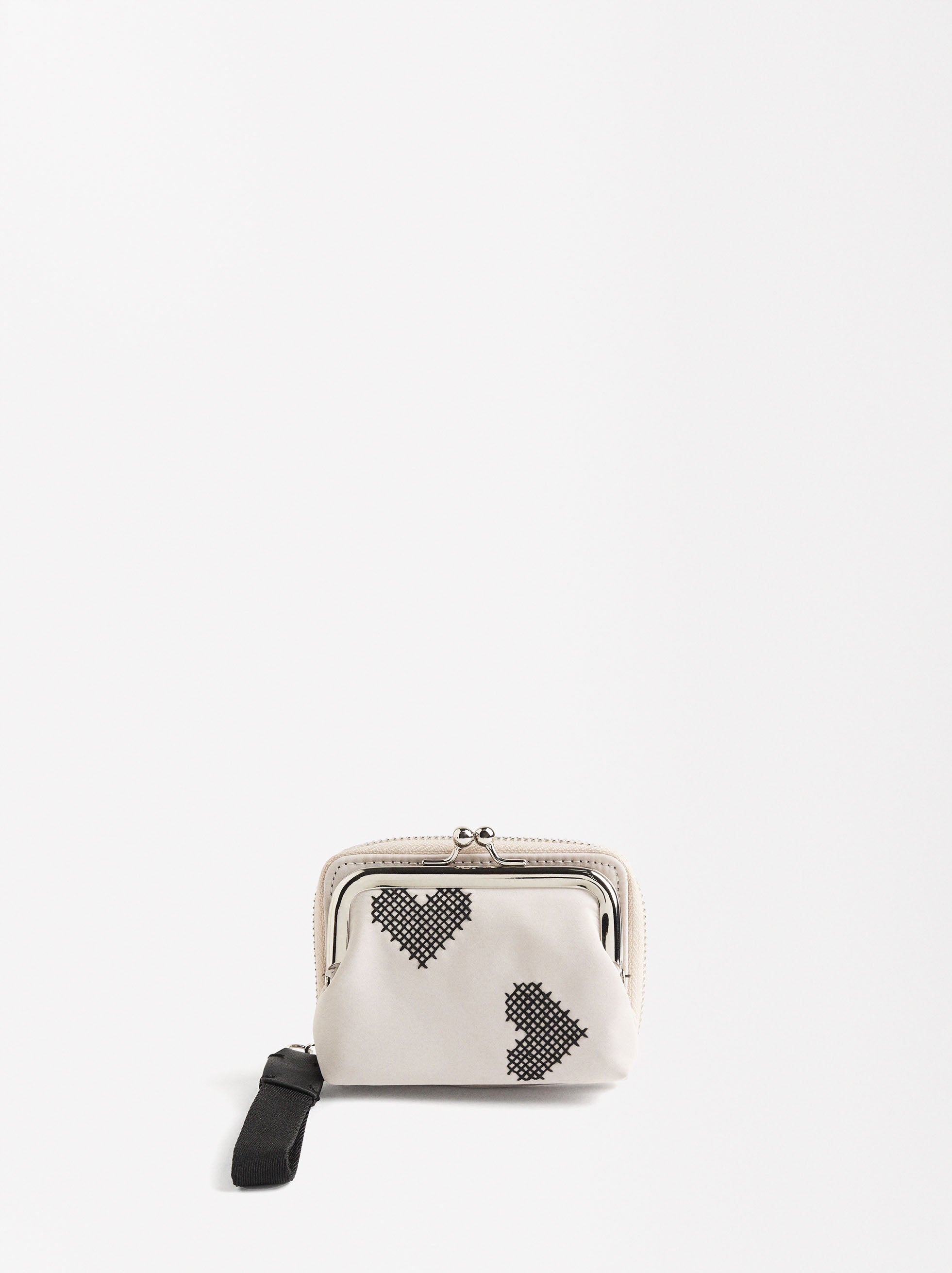 Billetera De Nylon Con Bordado Corazones
