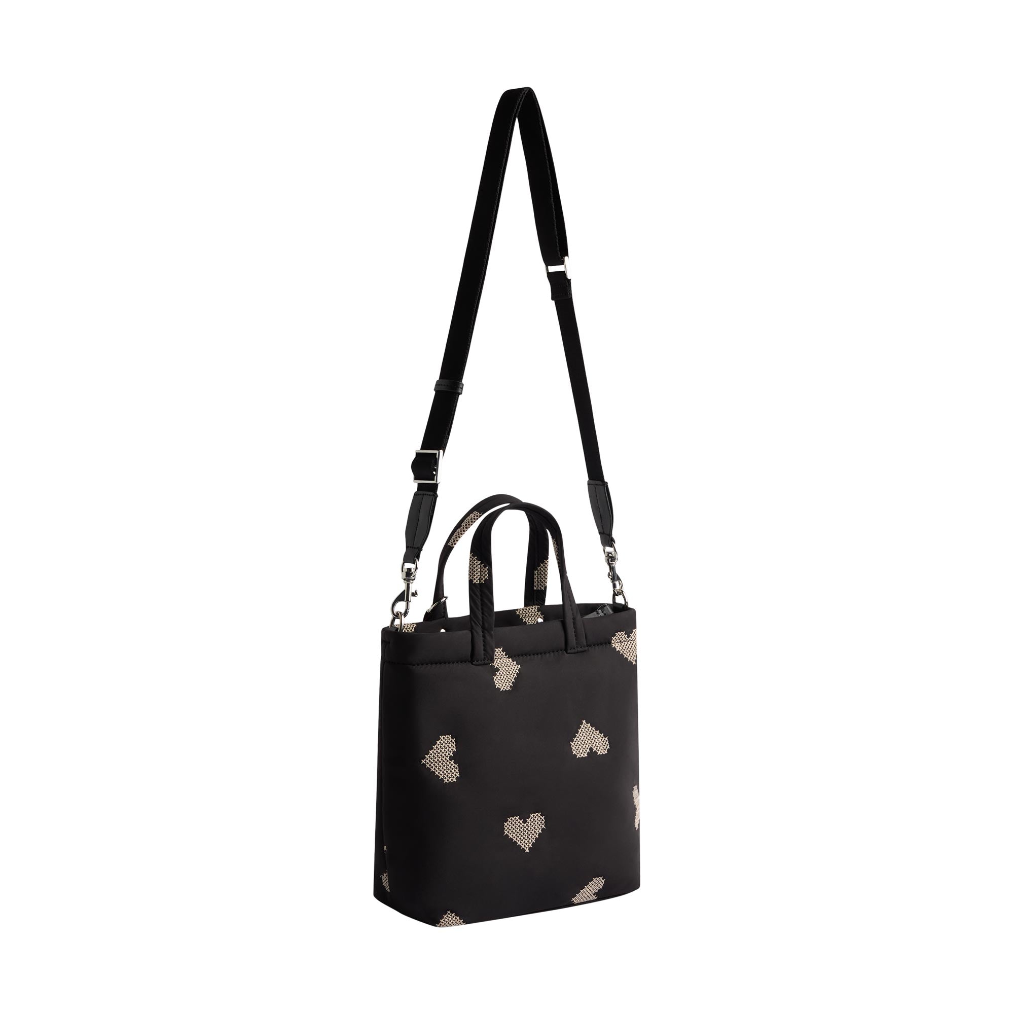 Bolso Tote De Nylon Bordado Corazones
