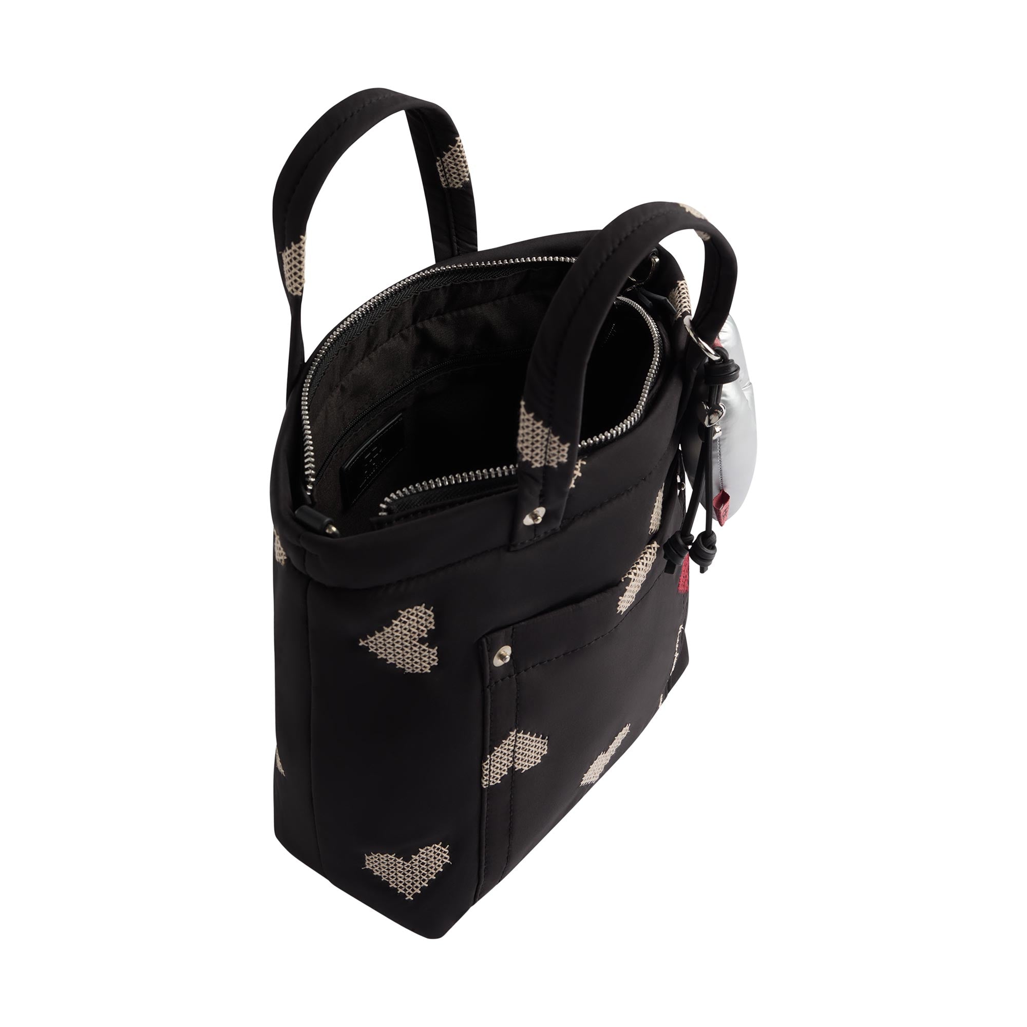 Bolso Tote De Nylon Bordado Corazones