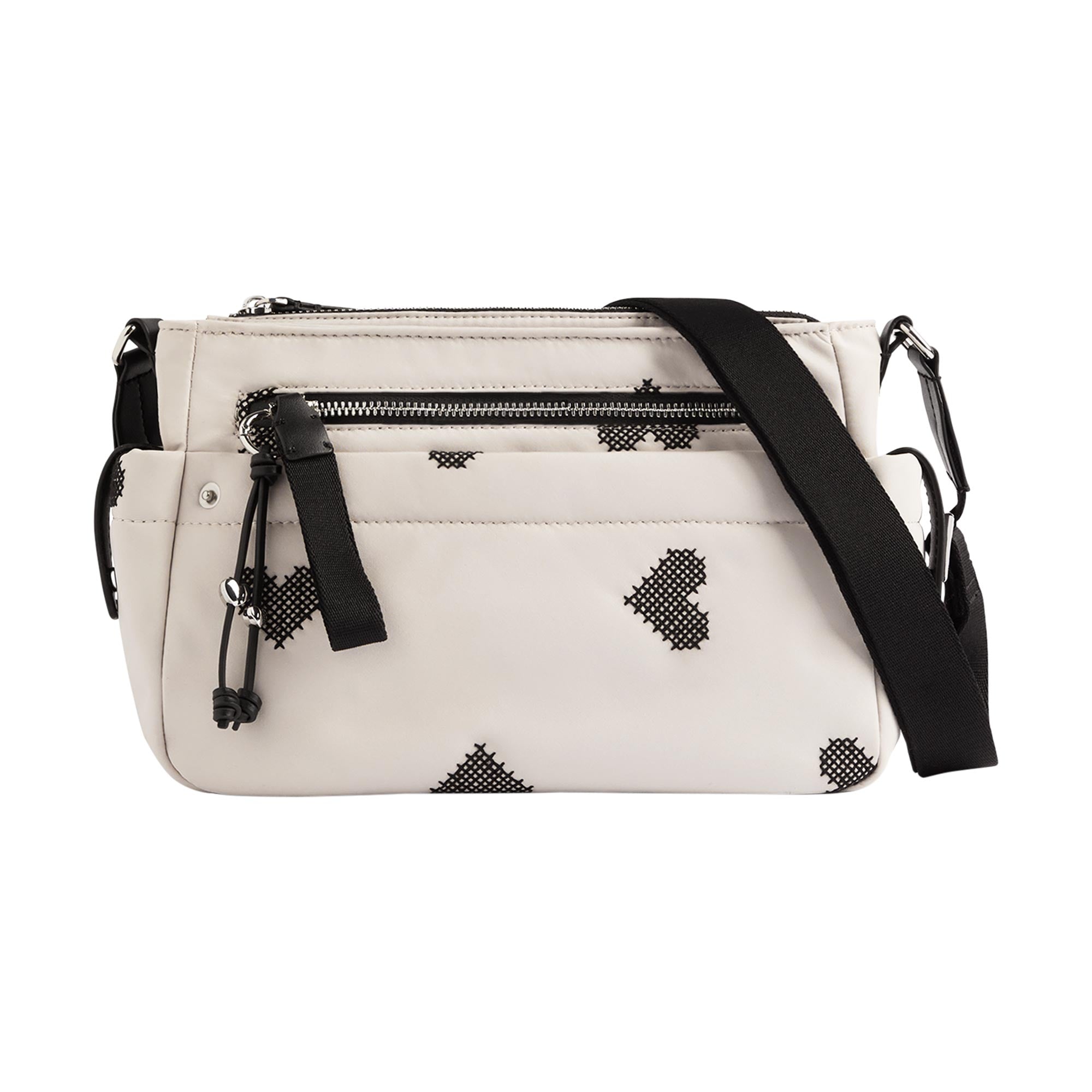 Bolso Bandolera De Nylon Bordado Corazones