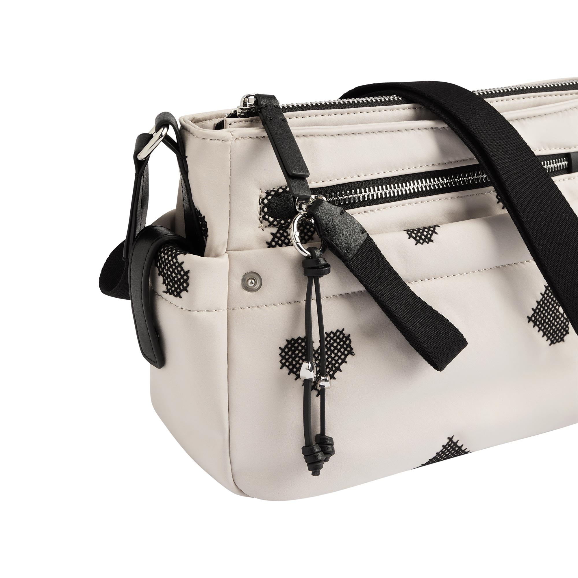 Bolso Bandolera De Nylon Bordado Corazones