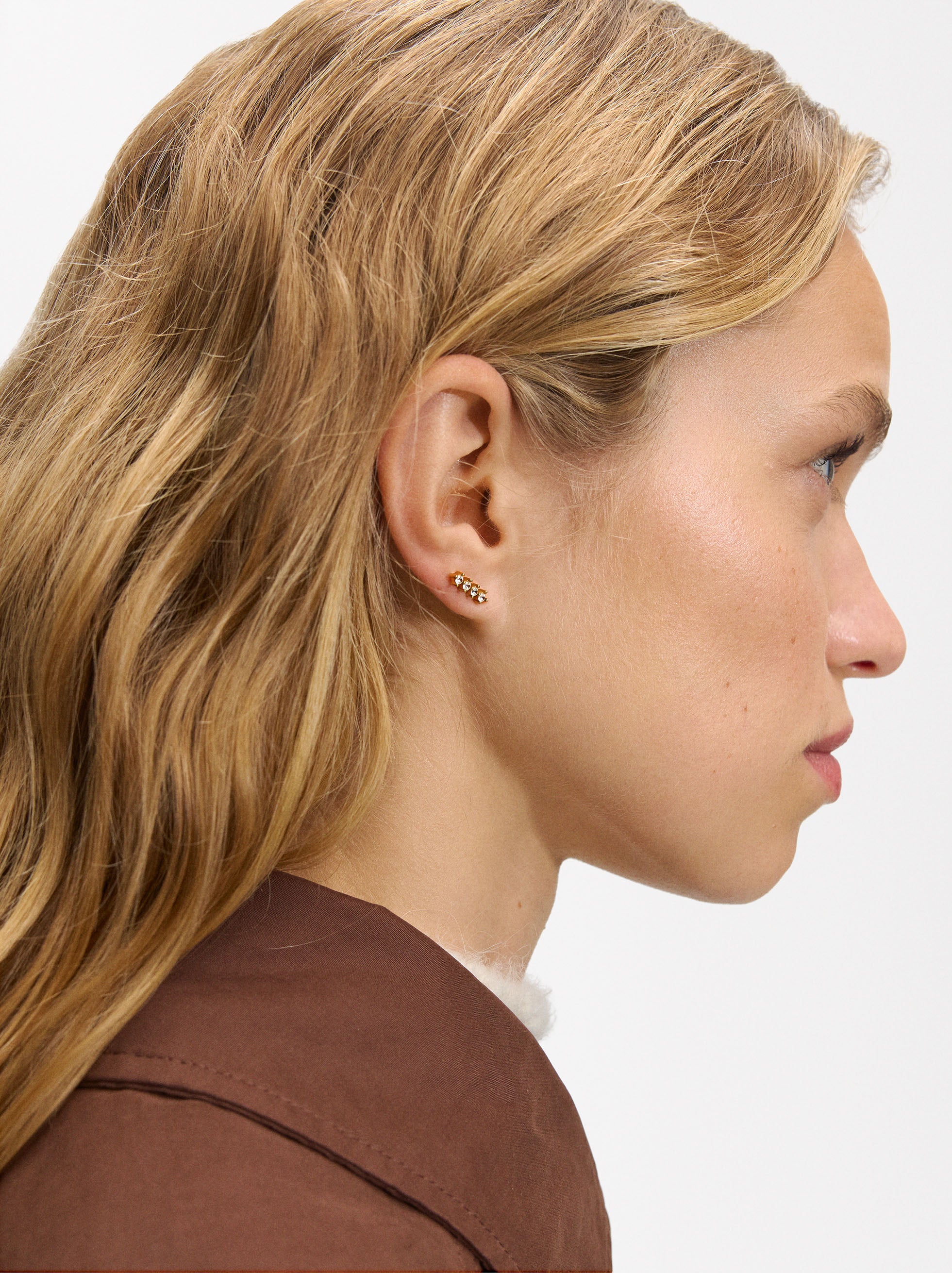 Aretes Cortos Con Cristales - Acero Inoxidable