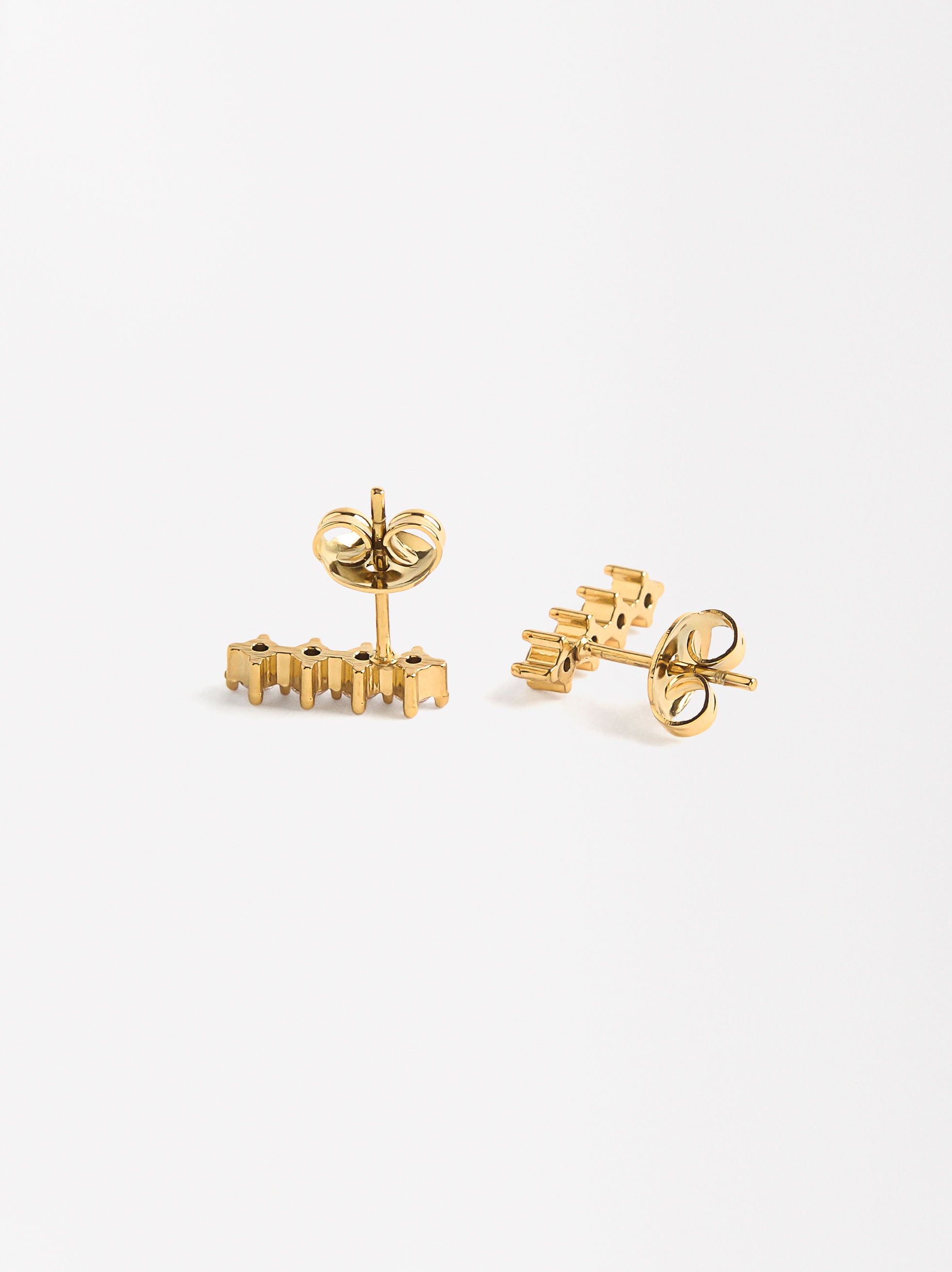 Aretes Cortos Con Cristales - Acero Inoxidable
